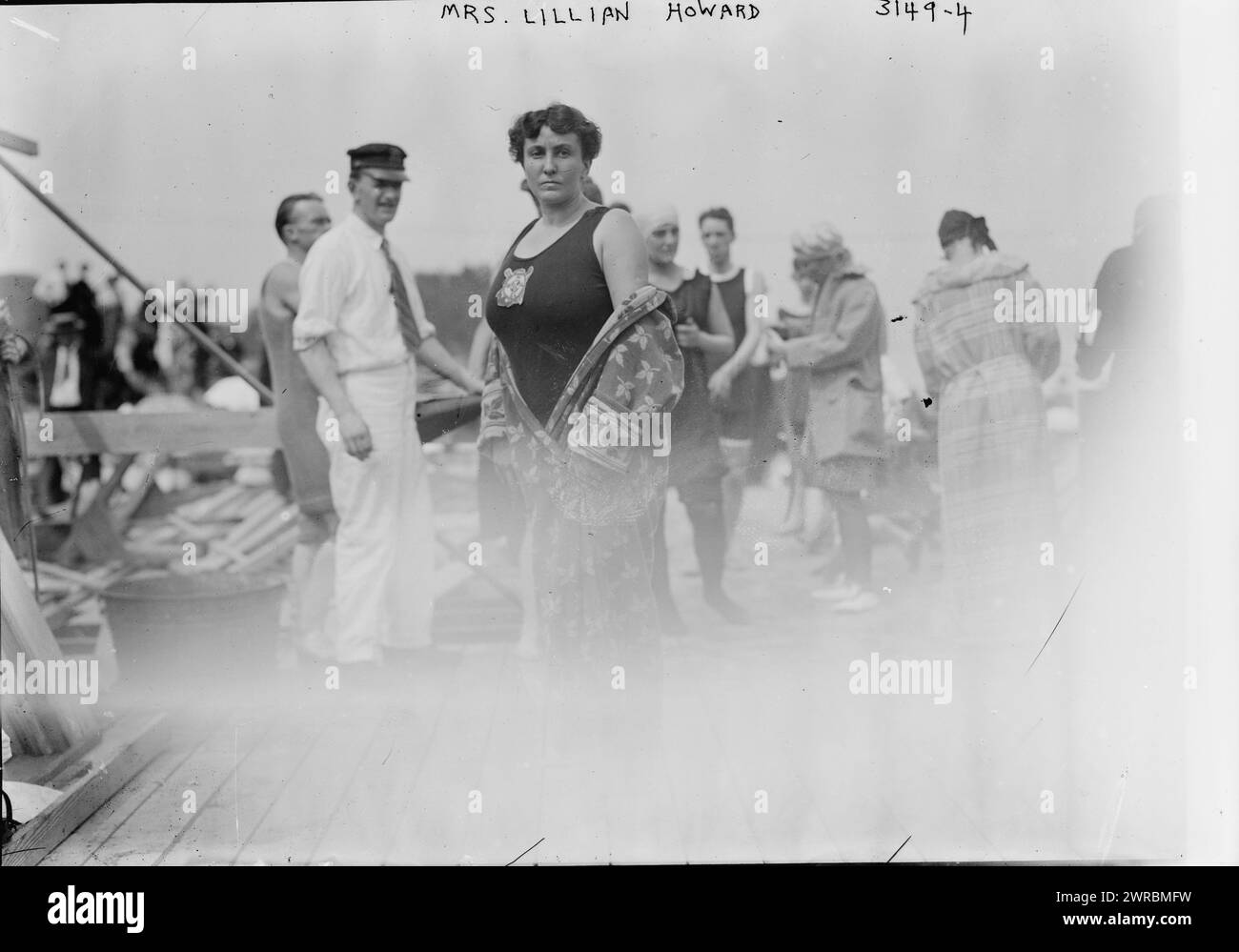 Mrs. Lillian Howard, Photograph shows Mrs. Lillian Howard, an officer in the Women's National Life Saving Society/League from 1913-1914 at a women's swimming contest at Sheepshead Bay, Brooklyn, New York City, July 16, 1914., 1914 July 16, Glass negatives, 1 negative: glass Stock Photo