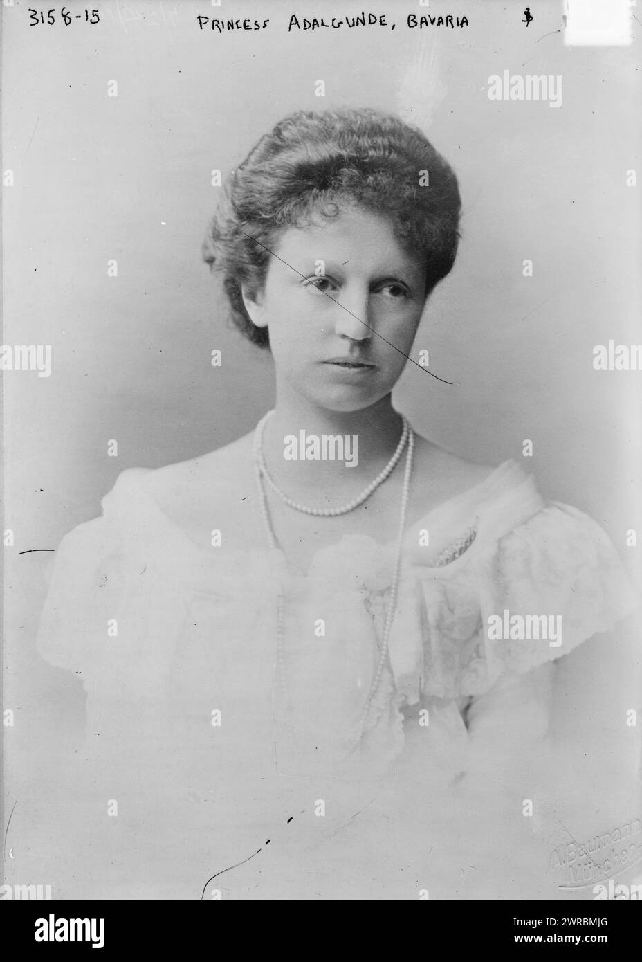 Princess Adalgunde, Bavaria, Photograph shows Princess Adelgunde of Bavaria (1870-1958) who was the wife of Prince William of Hohenzollern., 1914 July 24, Glass negatives, 1 negative: glass Stock Photo