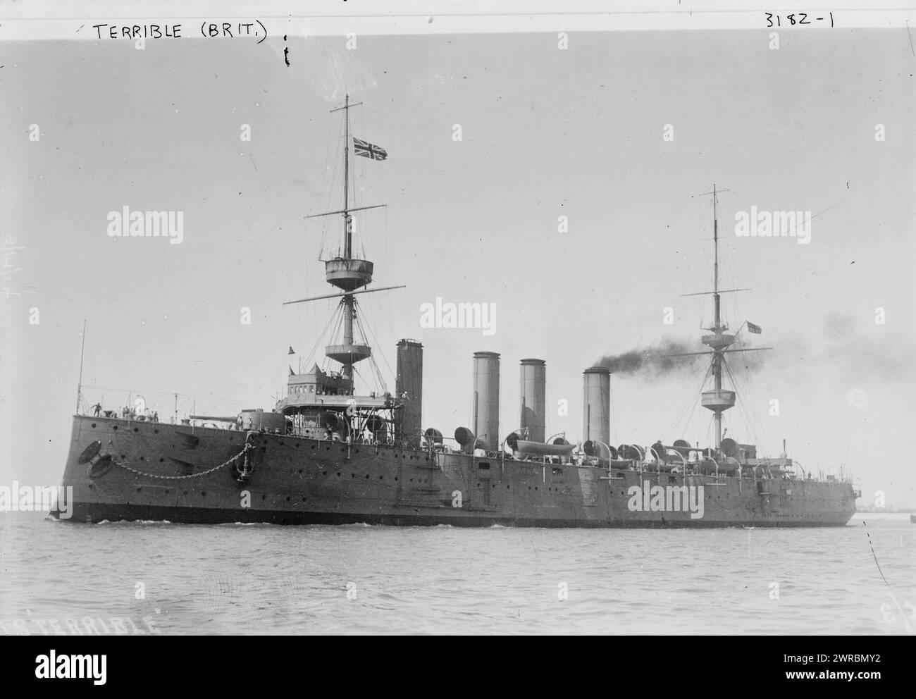 TERRIBLE (Brit.), Photograph shows the British Royal Navy cruiser, the H.M.S. Terrible., between ca. 1910 and ca. 1915, Glass negatives, 1 negative: glass Stock Photo