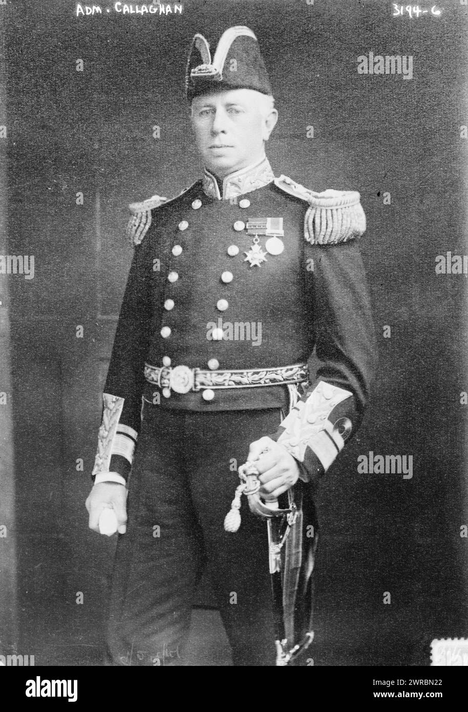 Adm. Callaghan, Photograph shows Sir George Callaghan (1852-1920) who was an officer in the British Royal Navy., 1914 Sept. 24, Glass negatives, 1 negative: glass Stock Photo