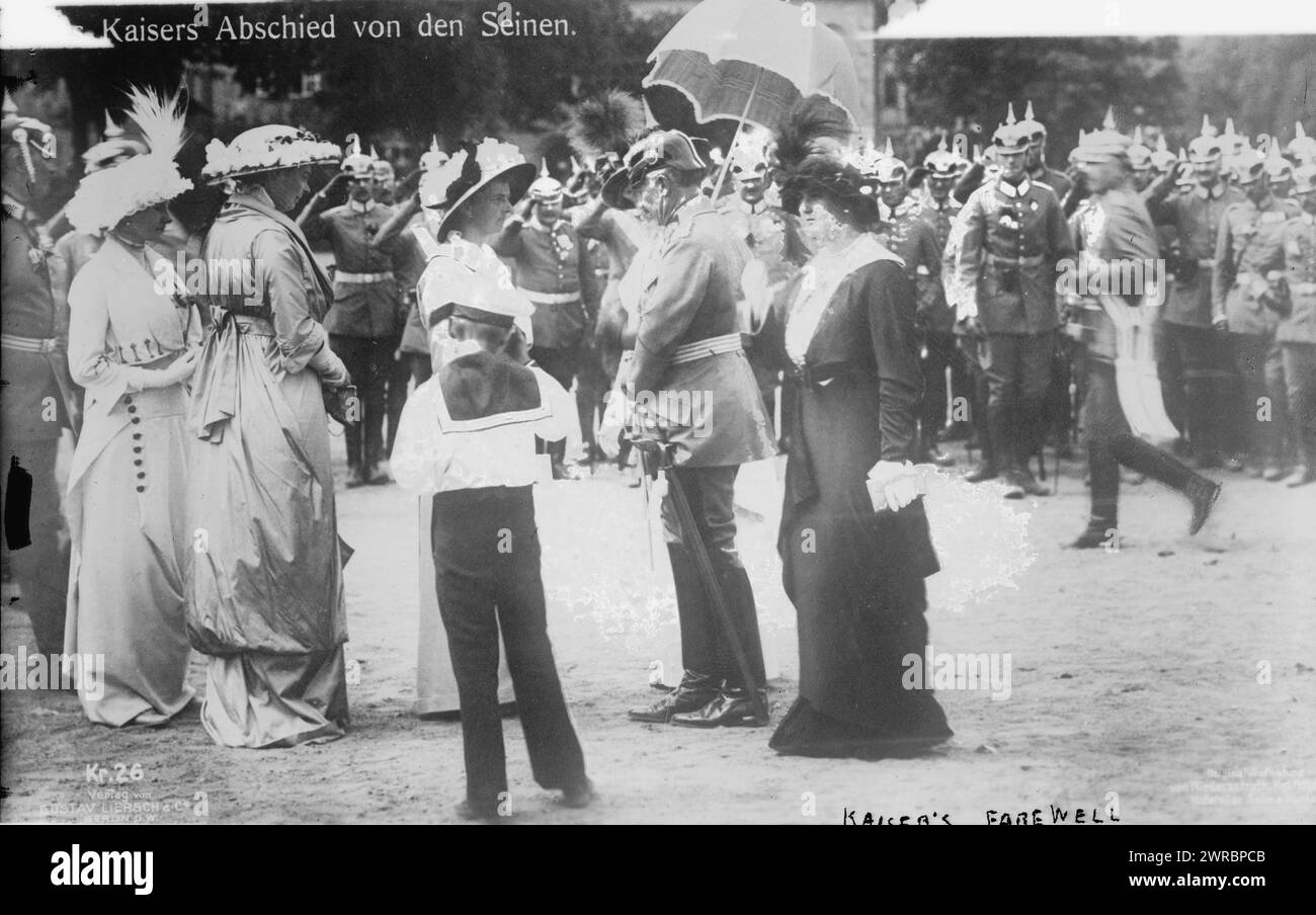 Kaiser's Farewell, Photograph shows (from left): Princess Viktoria Luise of Prussia (1892-1980), Crown Princess Cecilie of Mecklenburg-Schwerin (1886-1954), wife of Frederick William (1882-1951); and Princess Sophia Charlotte of Prussia (1879-1964), wife of Prince Eitel Fritz. The boy is Prince Louis Ferdinand or Prince Wilhelm (1907-1994), the son of the crown couple., between ca. 1910 and ca. 1915, Glass negatives, 1 negative: glass Stock Photo