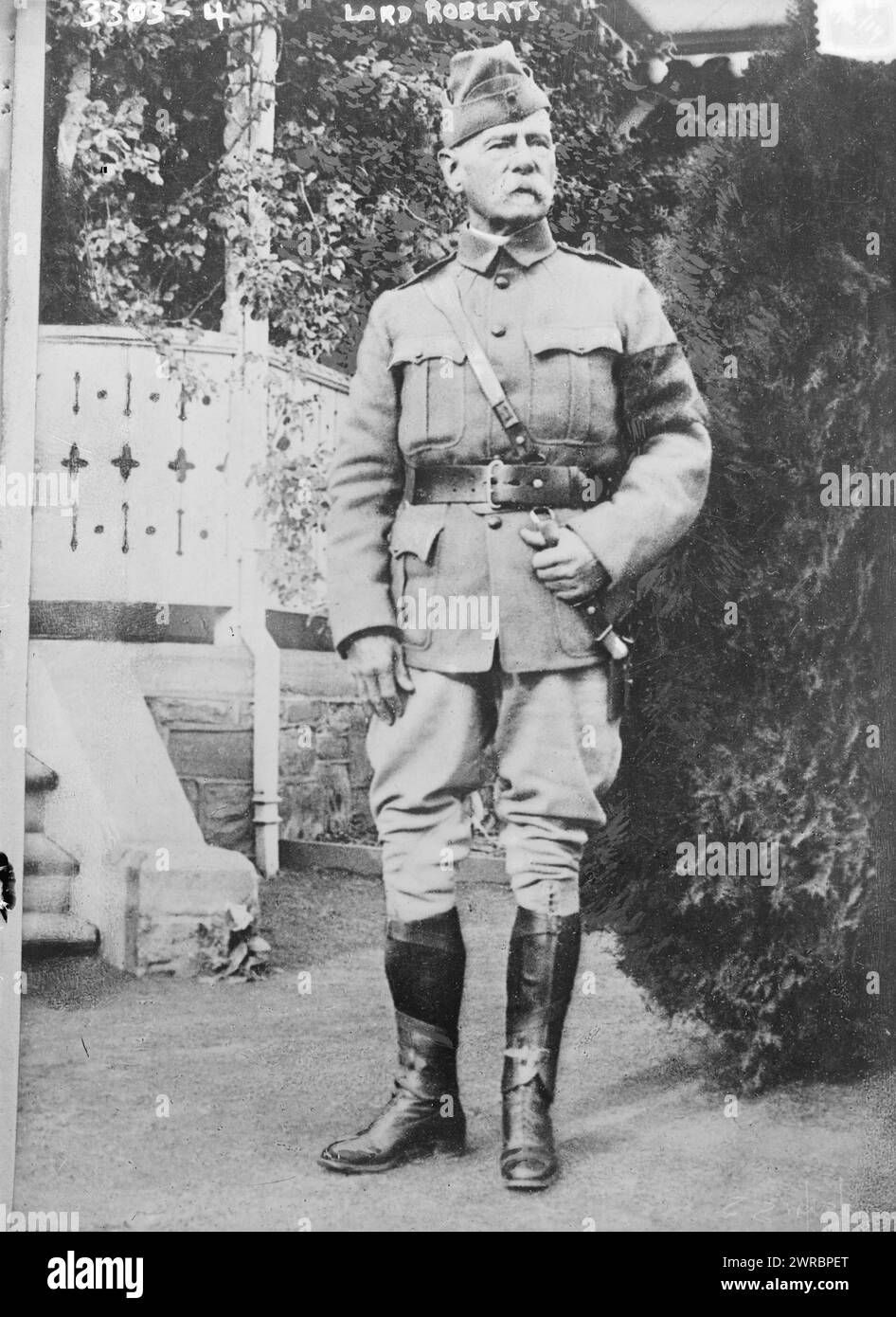 Lord Roberts, Photograph shows Field Marshal Frederick Sleigh Roberts, 1st Earl Roberts (1832-1914), a British officer who died in 1914 during a visit to troops in France during World War I., 1914, Glass negatives, 1 negative: glass Stock Photo