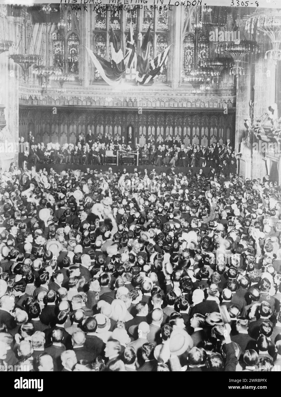 Historic Meeting in London, Photograph shows a meeting at the Guildhall in London on September 4, 1914, during which Prime Minister Herbert Henry Asquith encouraged military recruitment for World War I., 1914 September 4, World War, 1914-1918, Glass negatives, 1 negative: glass Stock Photo