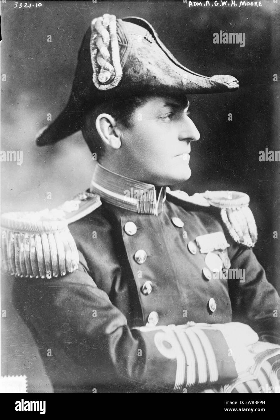 Adm. A.G.W.H. Moore, Photograph shows British Royal Navy admiral Gordon Moore., 1914 Dec. 12, Glass negatives, 1 negative: glass Stock Photo