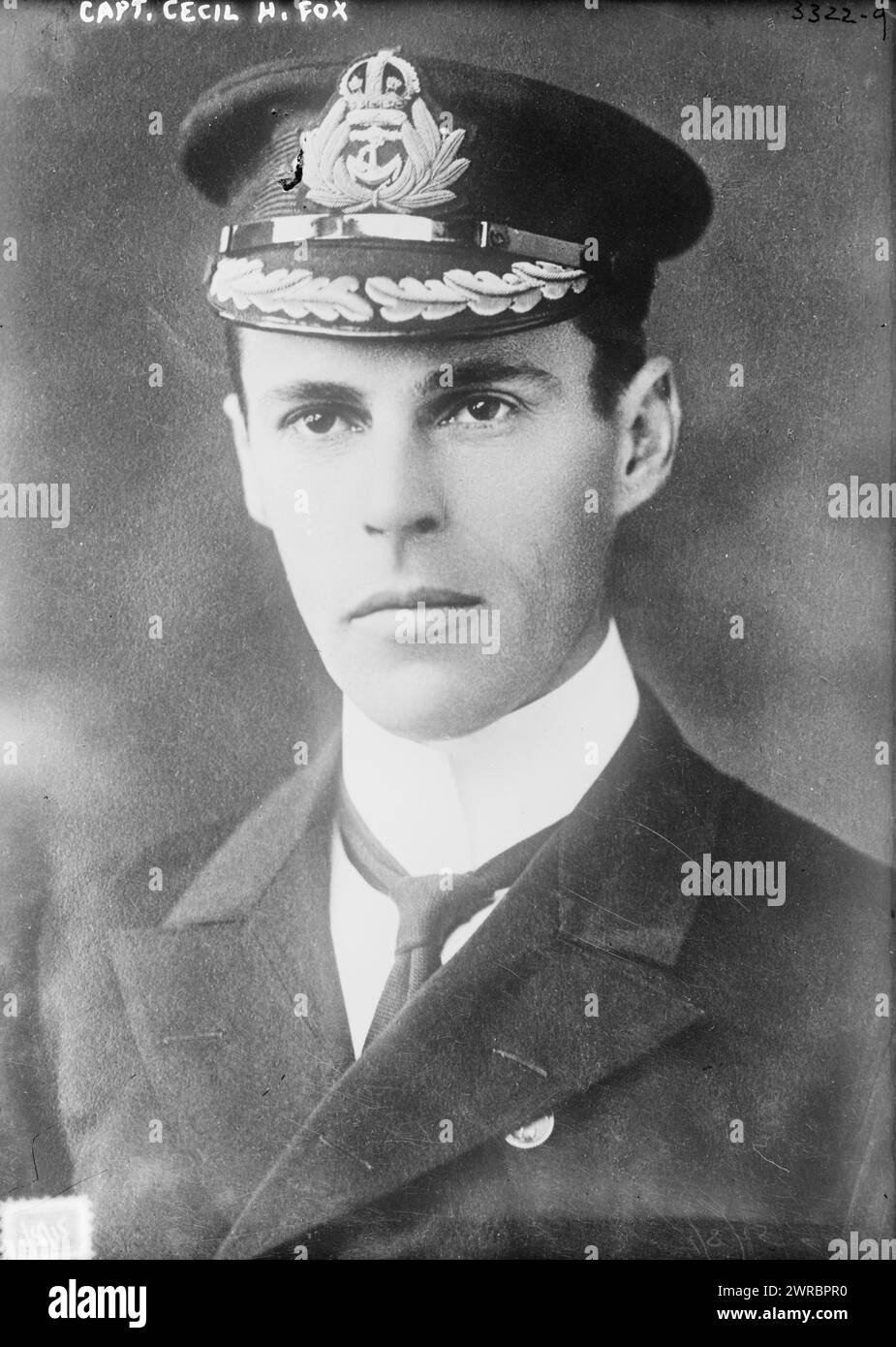 Capt. Cecil H. Fox, Photograph shows Captain Cecil H. Fox, who commanded the British Royal Navy cruiser, the HMS Amphion which was the first Royal Navy ship sunk during World War I., 1915 Jan. 8, Glass negatives, 1 negative: glass Stock Photo