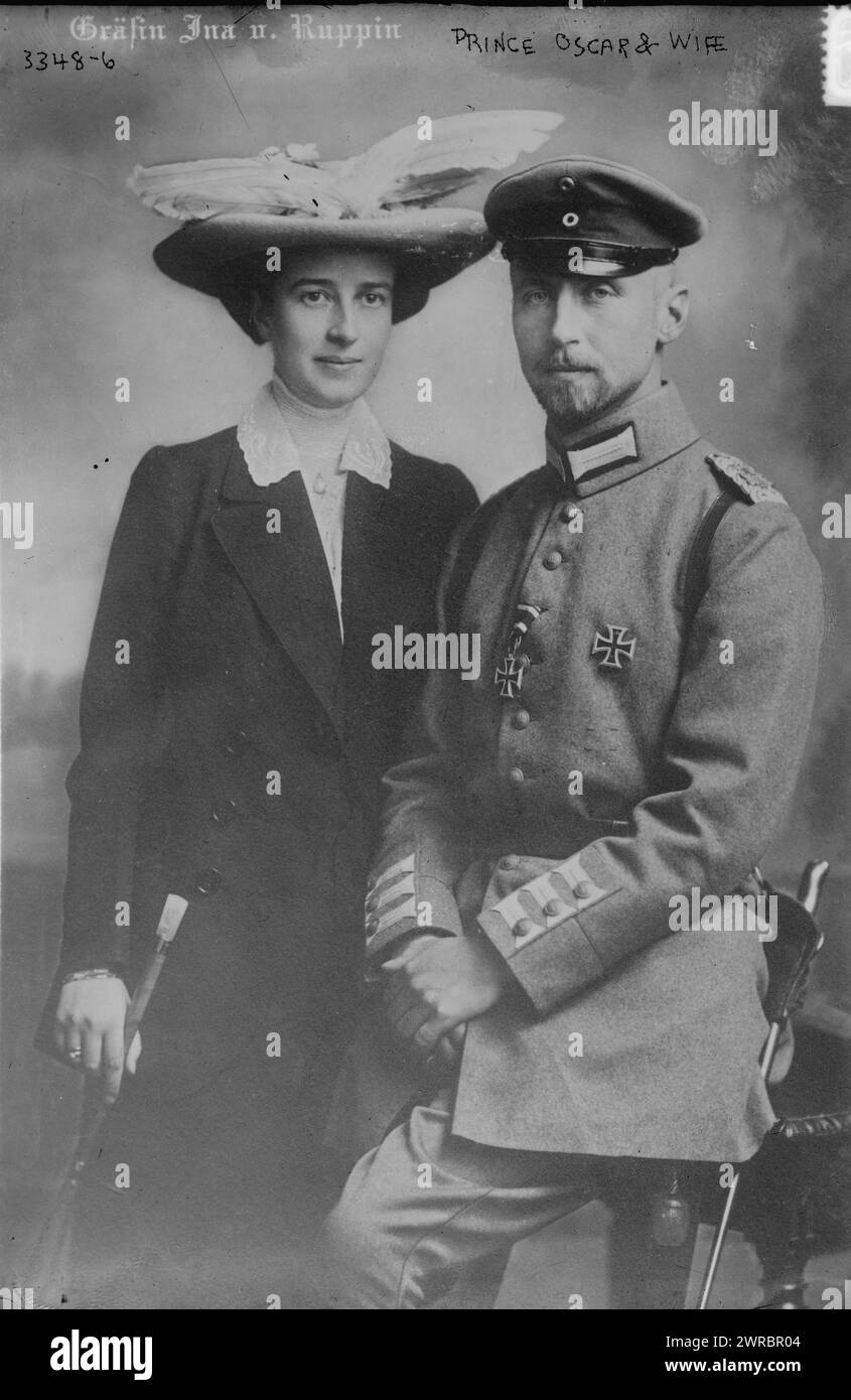 Prince Oscar & wife, Photograph shows Countess Ina von Ruppin (Countess Ina Marie von Bassewitz) (1888-1973) with her husband, Prince Oskar of Prussia (1888-1958), son of Wilhelm II., between ca. 1910 and ca. 1915, Glass negatives, 1 negative: glass Stock Photo