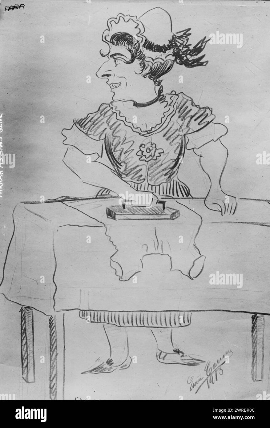 Farrar as Sans Gene cartoon, Photograph shows a cartoon drawn by Enrico Caruso which depicts opera singer Geraldine Farrar (1882-1967) in the opera Madame Sans-Gene which was performed at the Metropolitan Opera House in New York City in January 1915., 1915, Glass negatives, 1 negative: glass Stock Photo