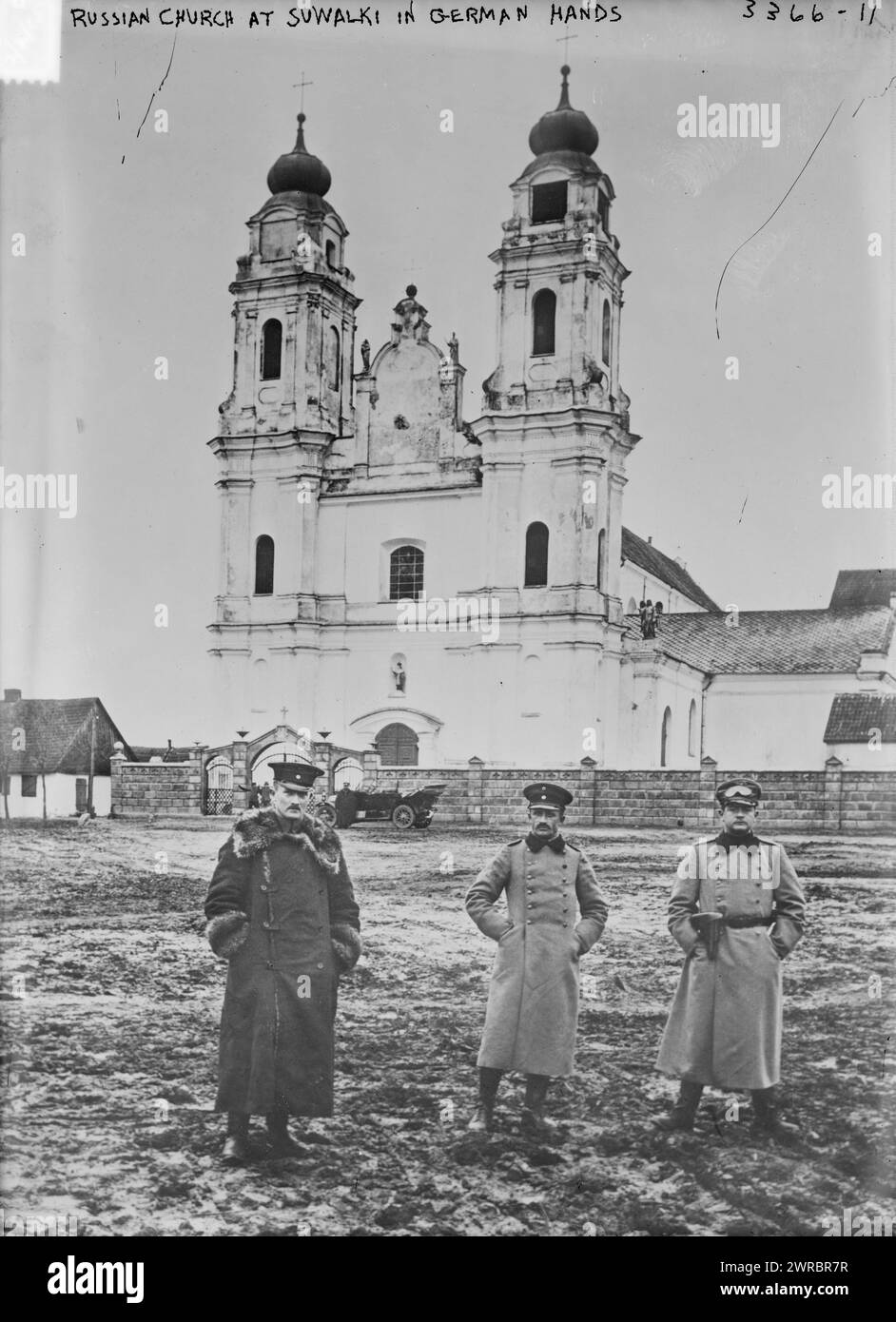 Russian Church at Suwalki in German hands, Photograph shows German soldiers outside a Russian church in Suwalki, Poland during World War I., between ca. 1914 and ca. 1915, World War, 1914-1918, Glass negatives, 1 negative: glass Stock Photo