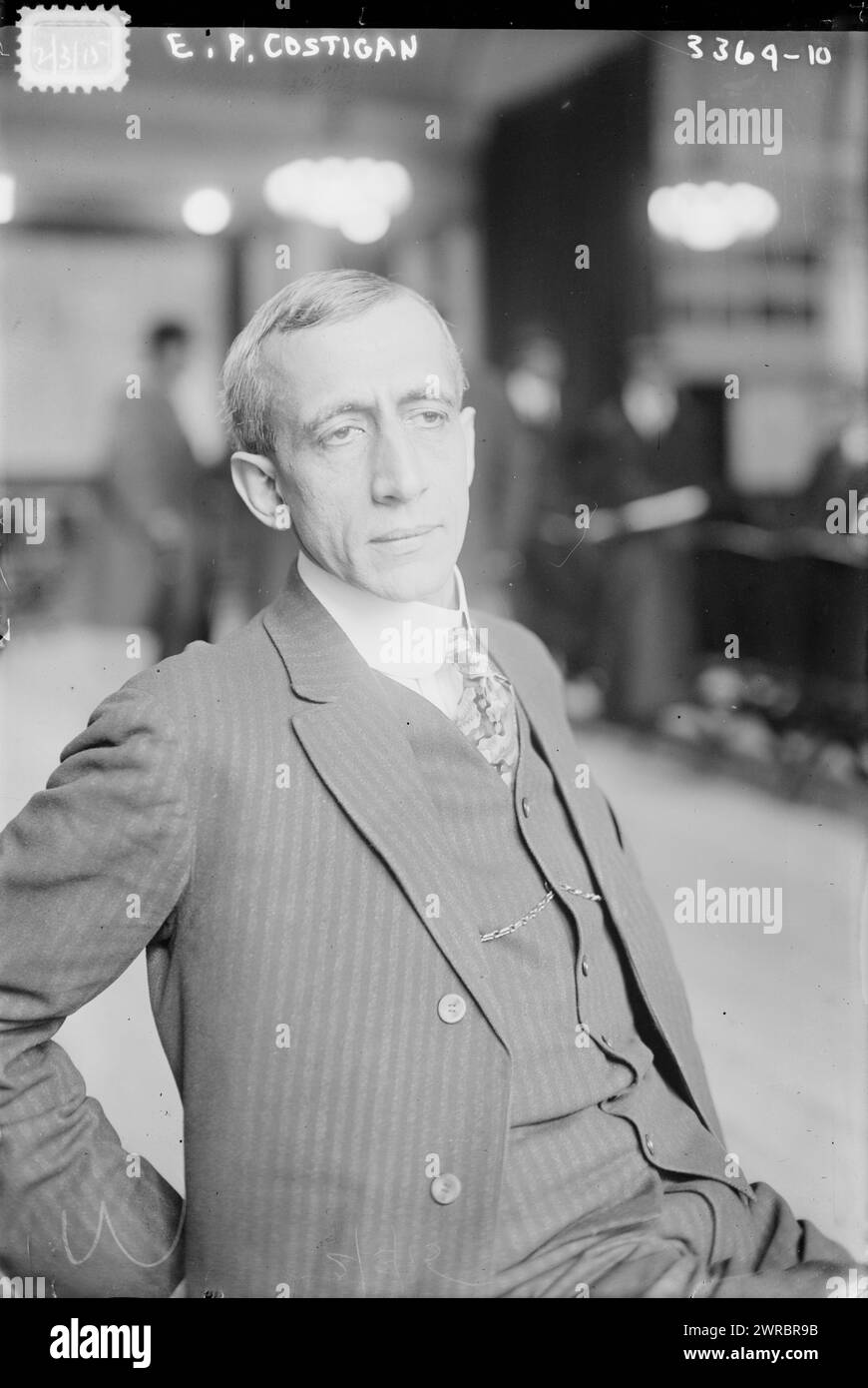E.P. Costigan, Photograph shows Edward Prentiss Costigan (1874-1939) who was a founder of the Progressive Party in Colorado and Colorado Senator from 1931 to 1937. Costigan testified at the 1915 hearings of the federal Commission on Industrial Relations in New York City., 1915 Feb. 3, Glass negatives, 1 negative: glass Stock Photo