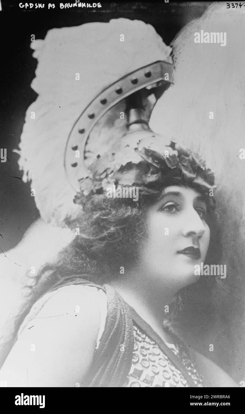 Gadski as Brunnhilde, Photograph shows German opera singer Johanna Gadski (1872-1932) in her role as Brunnhilde in the opera Siegfried by Richard Wagner., Glass negatives, 1 negative: glass Stock Photo