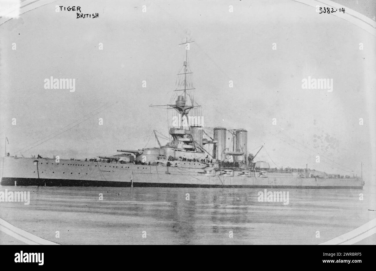 Tiger, British, Photograph shows the eleventh H.M.S. Tiger, a battlecruiser of the British Royal Navy which was launched in 1913 and served in World War I., between 1913 and ca. 1915, World War, 1914-1918, Glass negatives, 1 negative: glass Stock Photo