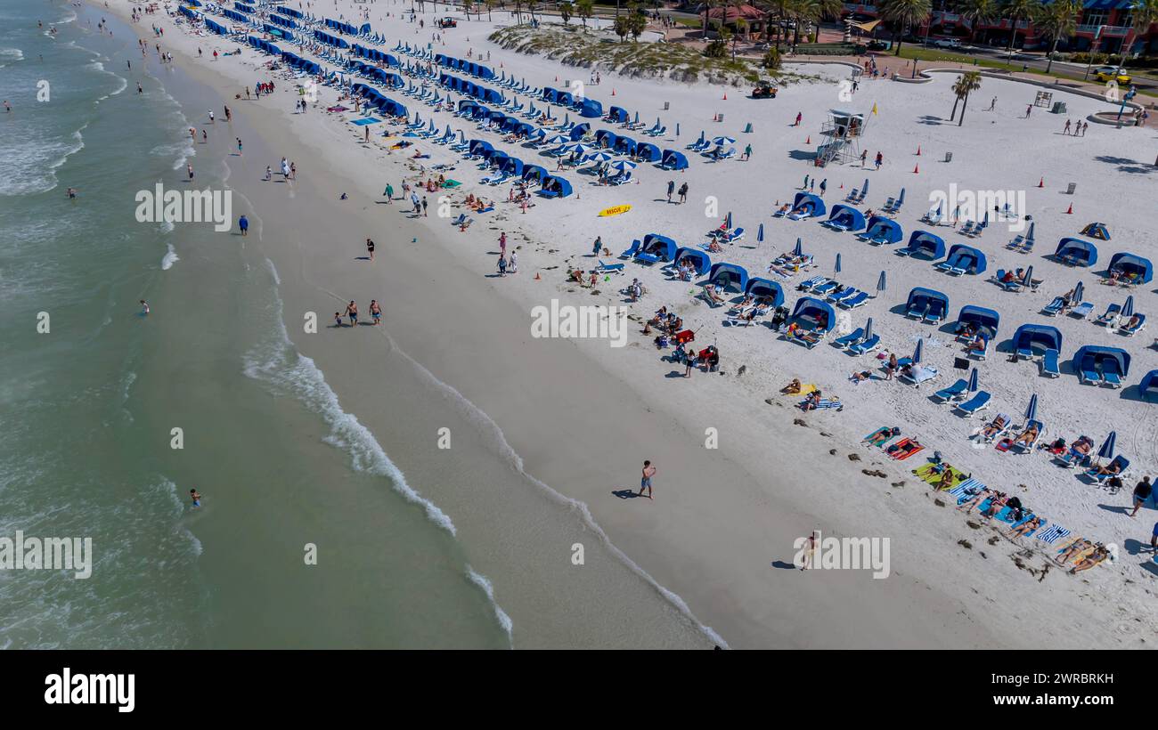 Clearwater Beach, Fl, USA. 11th Mar, 2024. Capturing Clearwater Beach's vibrant Spring Break from above''”a drone's perspective reveals sun-kissed shores, lively crowds, and joyful beachgoers savoring the warmth of a perfect spring day. (Credit Image: © Walter G Arce Sr Grindstone Medi/ASP) EDITORIAL USAGE ONLY! Not for Commercial USAGE! Stock Photo