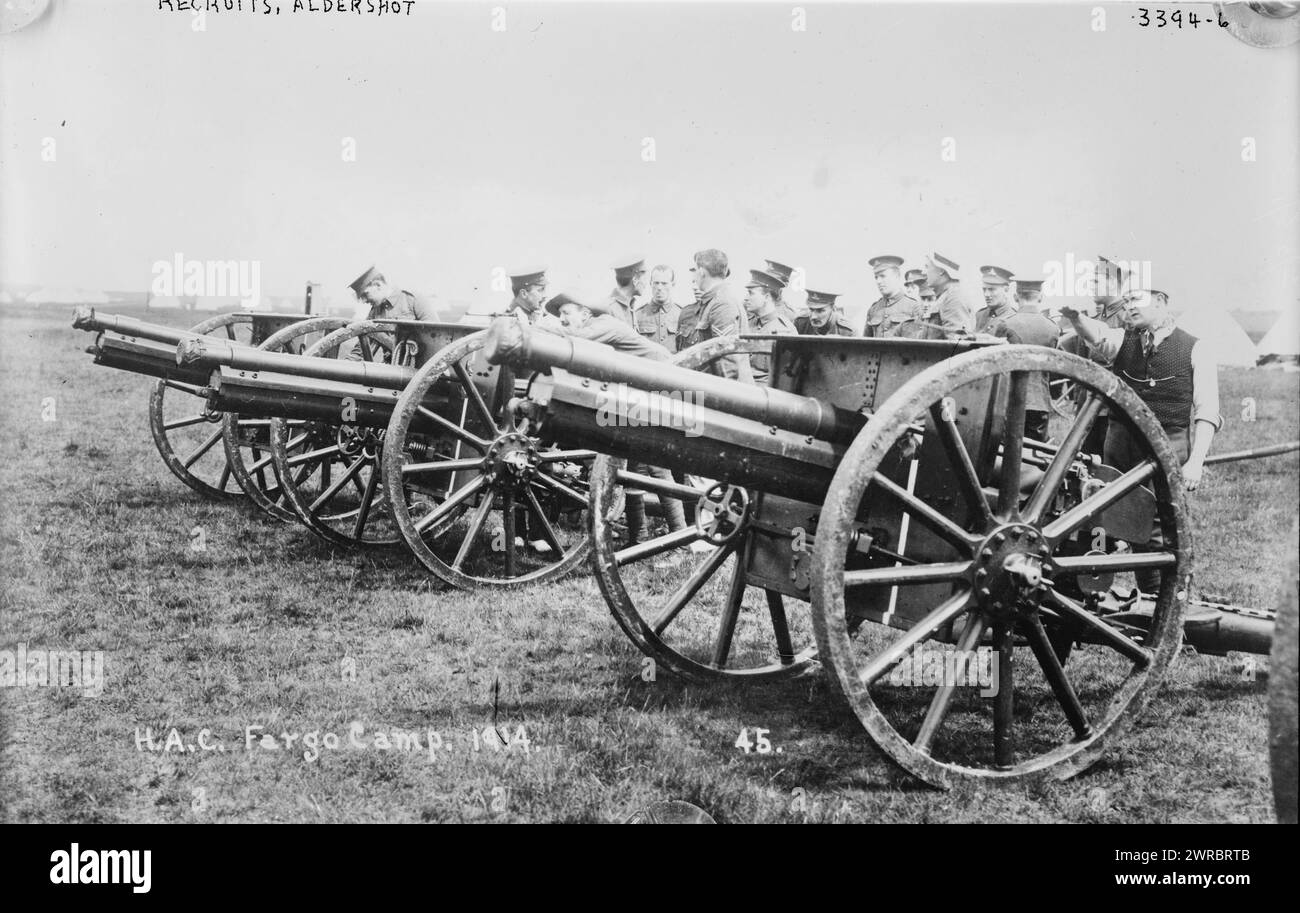Recruits, Aldershot, H.A.C. Fargo Camp. 1914, Photograph shows recruits at Aldershot army camp, England during World War I., 1914, World War, 1914-1918, Glass negatives, 1 negative: glass Stock Photo