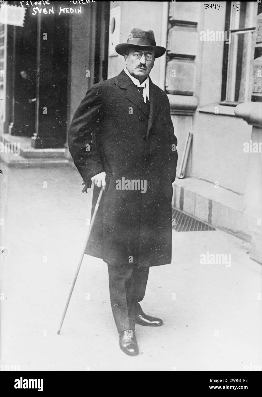 Sven Hedin, Photograph shows Sven Anders Hedin (1865-1952), a Swedish geographer, explorer, and travel writer., 1927 March 24, Glass negatives, 1 negative: glass Stock Photo