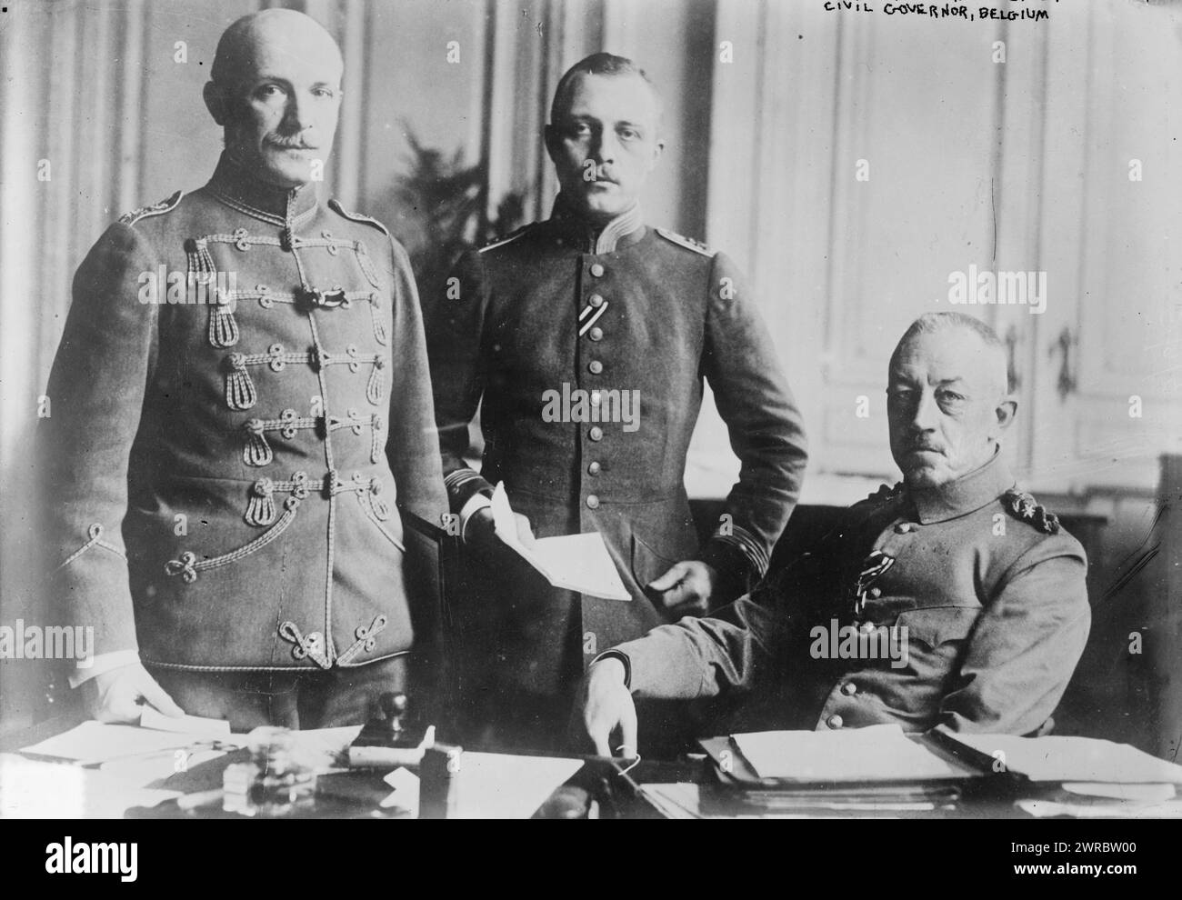 Count Harrach, Lt. Von Lobel, Excellenz Dr. Von Sandt, Civil Governor Belgium, between ca. 1910 and ca. 1915, Glass negatives, 1 negative: glass Stock Photo