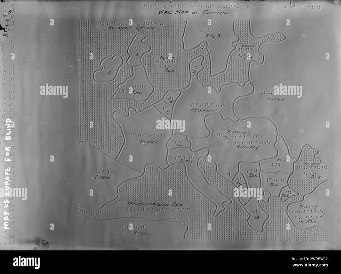 Map of Europe, for blind, between ca. 1910 and ca. 1915, Glass negatives, 1 negative: glass Stock Photo
