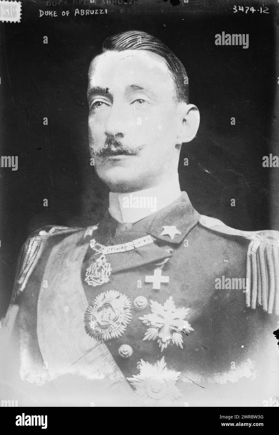 Duke of Abruzzi, Photograph shows Prince Luigi Amedeo Giuseppe Maria Ferdinando Francesco of Savoy-Aosta (1873-1933) who was an Italian explorer and also served as an admiral during World War I., 1915 May 19, Glass negatives, 1 negative: glass Stock Photo