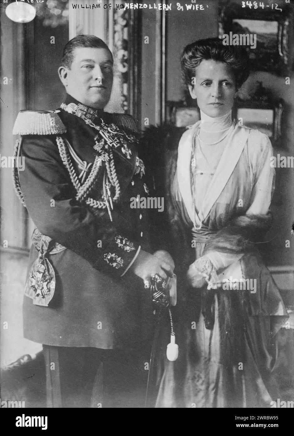 William of Hohenzollern and wife, Photograph shows William, Prince of Hohenzollern (1864-1927) and his wife Princess Adelgunde of Bavaria (1870-1958)., between ca. 1910 and ca. 1915, Glass negatives, 1 negative: glass Stock Photo