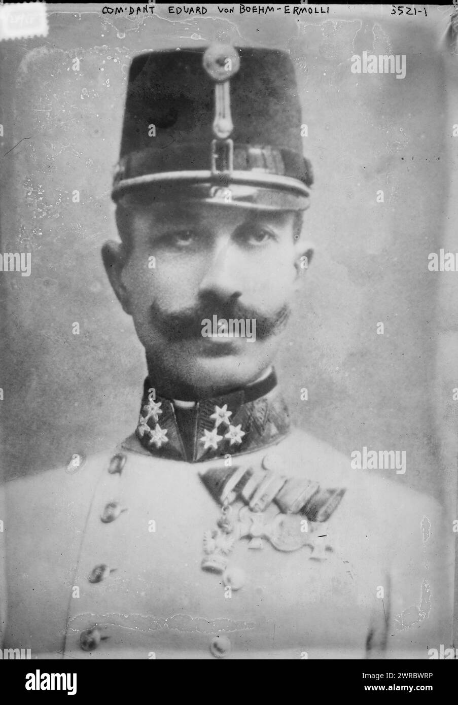 Com'dant Eduard von Boehm-Ermolli, Photograph shows Austrian field marshal Eduard Freiherr von Böhm-Ermolli (1856 -1941) who served in the Austro-Hungarian Army during World War I., 1915, Glass negatives, 1 negative: glass Stock Photo