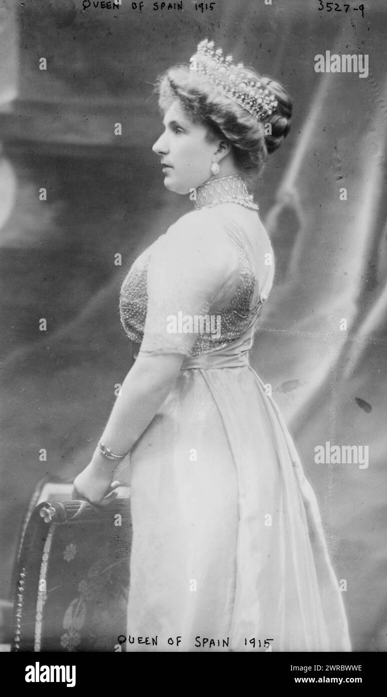 Queen of Spain, 1915, Princess Victoria Eugenie of Battenberg (1887-1969) was queen consort of King Alfonso XIII of Spain., 1915., Glass negatives, 1 negative: glass Stock Photo
