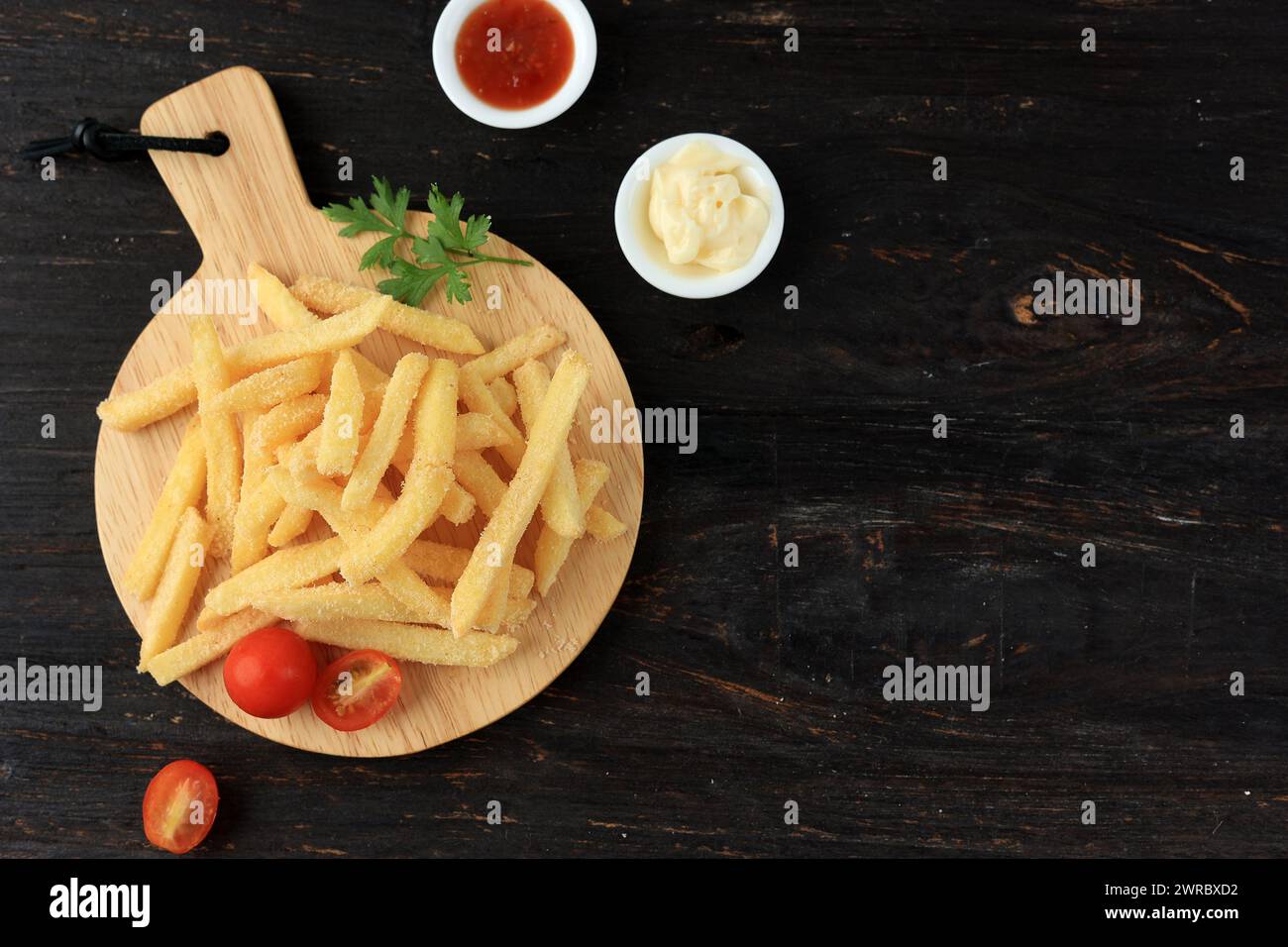 Top View Potato Shoestring French Fries Coated with Spice Powder, Copy