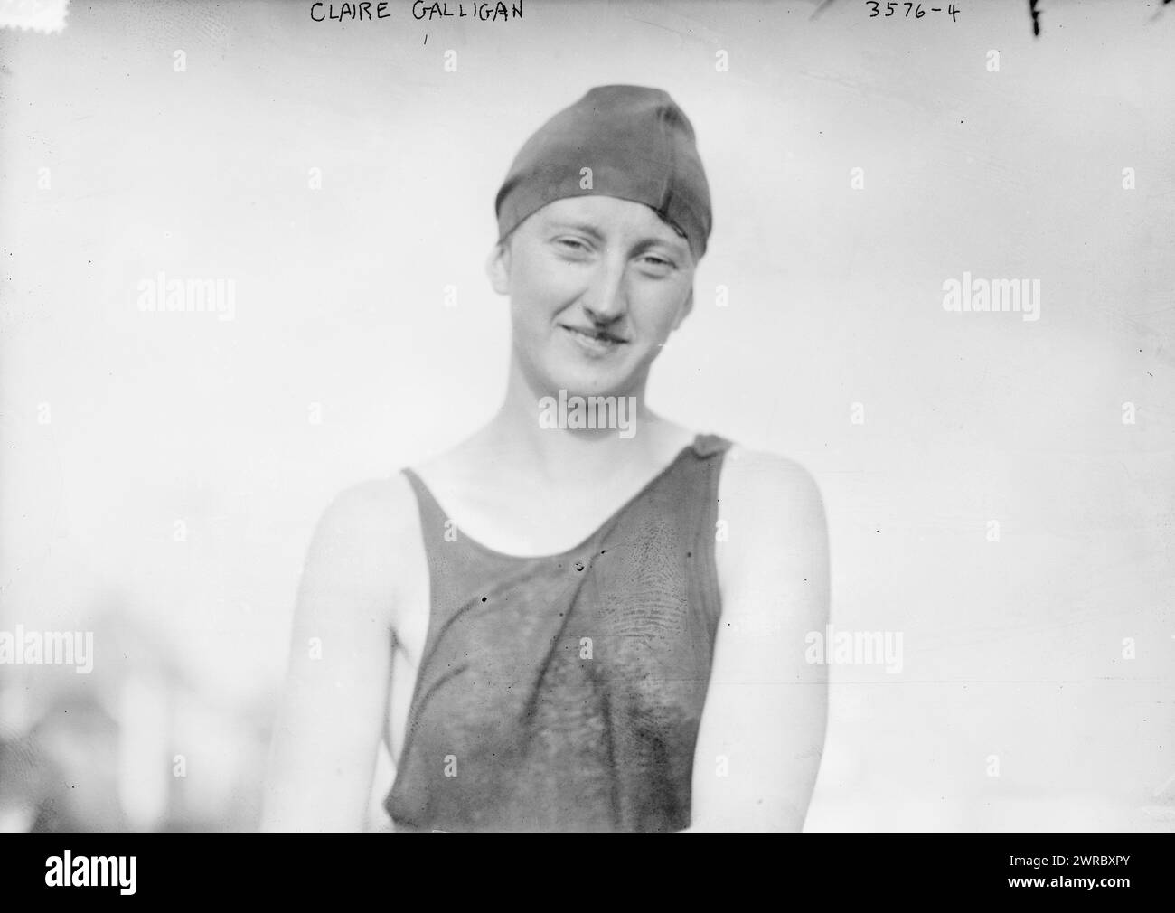 Claire Galligan, Photograph shows swimmer Claire Galligan who won the 220 yard contest for the National Women's Life Saving League in their annual event held on August 22, 1915 at Chisholm's Bathing Pavillion at Sheepshead Bay, Brooklyn, New York., 1915 Aug. 23, Glass negatives, 1 negative: glass Stock Photo