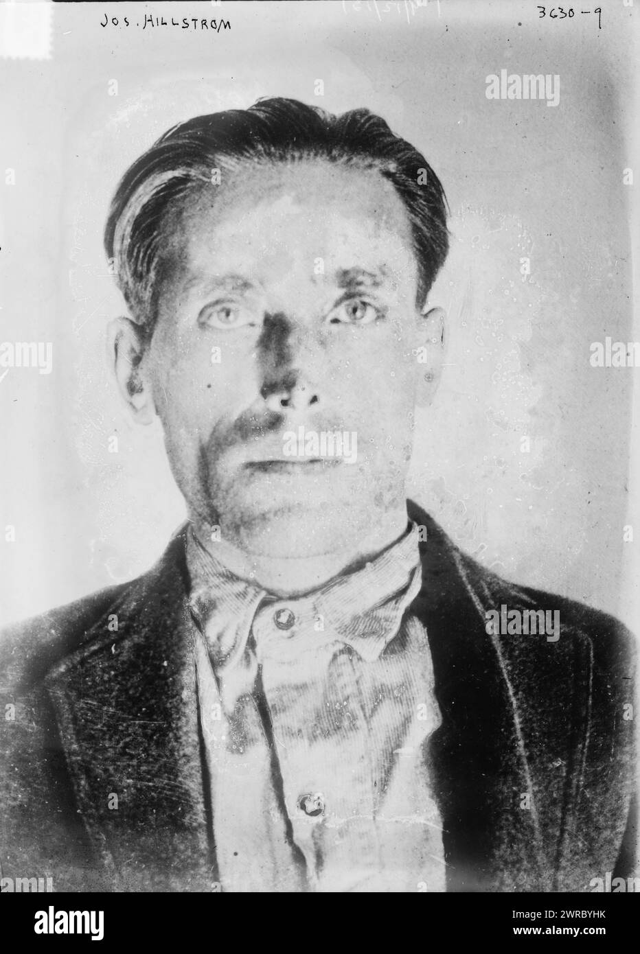 Jos. Hillstrom, Photograph shows Joe Hill (1879-1915), born Joel Emmanuel Hägglund and also known as Joseph Hillström, a Swedish-American labor activist who was accused of murder and executed in 1915., 1915 Sept. 15, Glass negatives, 1 negative: glass Stock Photo