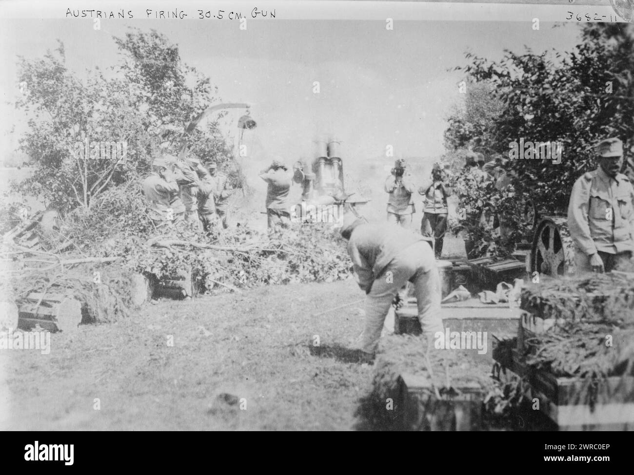 Austrians firing 30.5 cm. gun, between ca. 1910 and ca. 1915, Glass negatives, 1 negative: glass Stock Photo