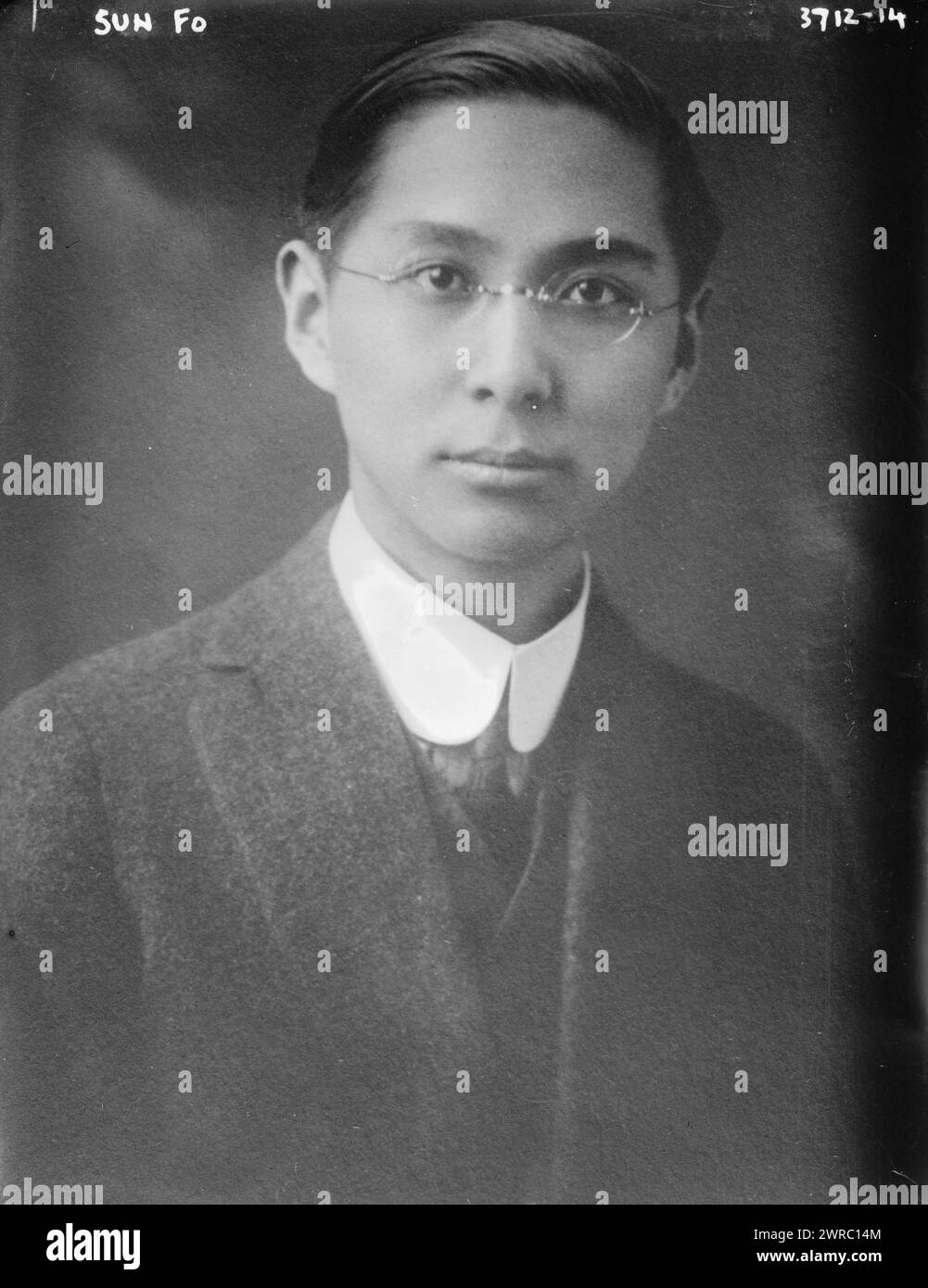 Sun Fo, 1/4/16, Photograph shows Sun Fo (1895-1973), an official in the government of the Republic of China who was the son of Chinese revolutionary Sun Yat-sen., 1/4/16, Glass negatives, 1 negative: glass Stock Photo