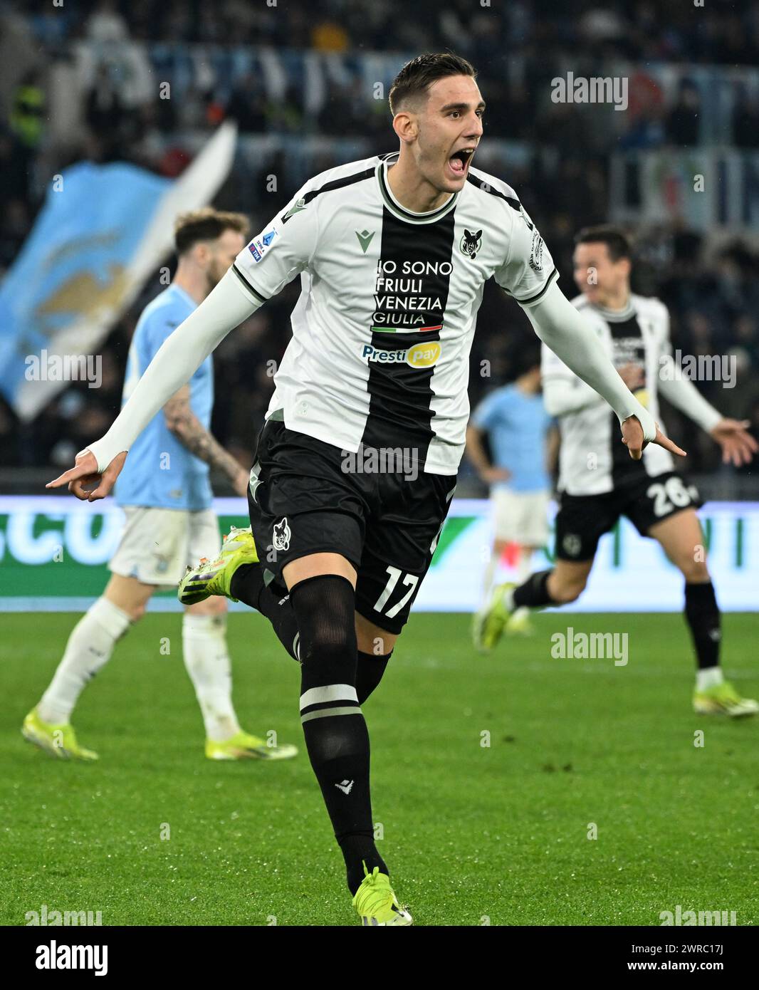  Rome, Italy. 11th Mar, 2024. Udinese's Lorenzo Lucca celebrates his Bildidee 