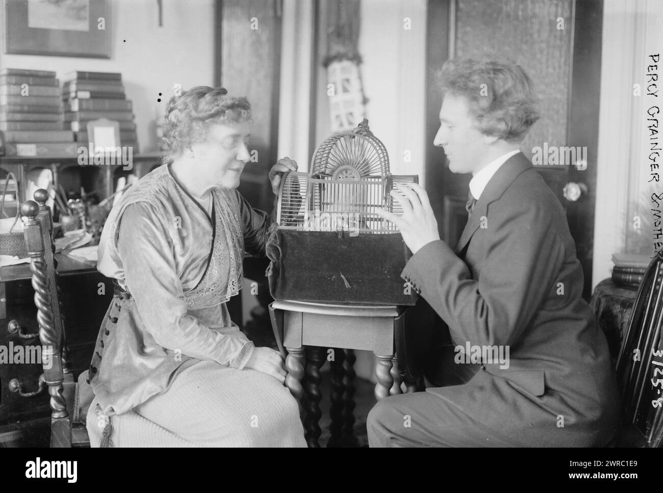 Percy Grainger and mother, Photograph shows Percy Aldridge Grainger (1882-1961, an Australian-born composer and pianist with his mother., between ca. 1910 and ca. 1920, Glass negatives, 1 negative: glass Stock Photo