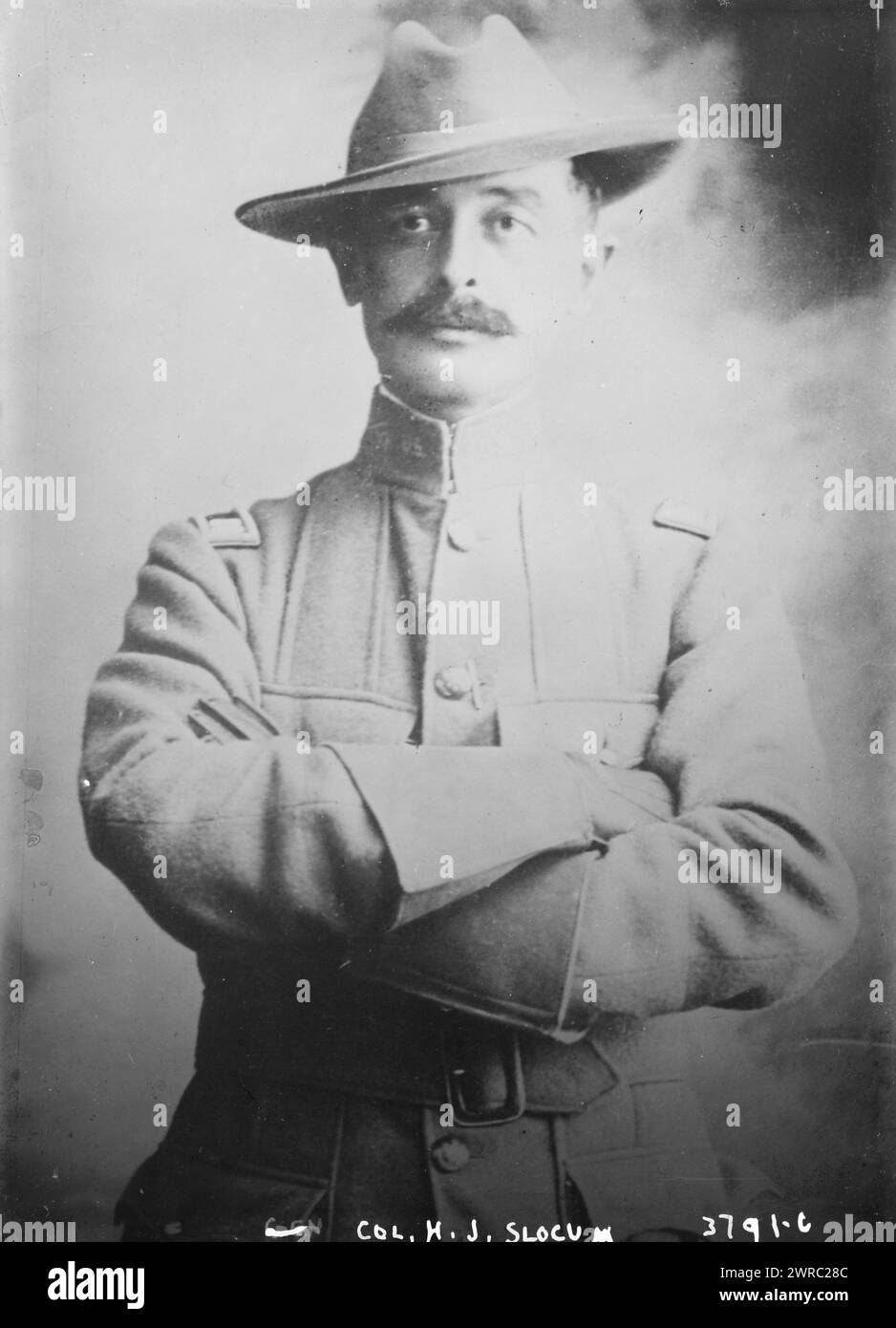 Col. H.J. Slocum, Photograph shows Herbert Jermain Slocum (1855-1928) of the 13th Calvary of the U.S. Army who in AUgust 1916, was exonerated by the Secretary of War in connection with Francisco Villa's raid on Columbus, New Mexico., between ca. 1915 and ca. 1920, Glass negatives, 1 negative: glass Stock Photo