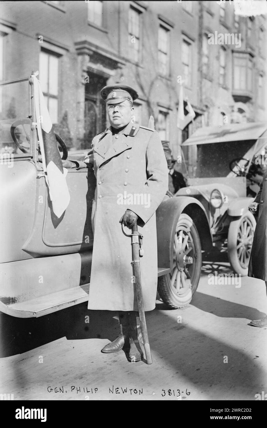 Gen. Philip Newton, Photograph shows Dr. Philip Newton of Washington, a general in the Russian Army and a Red Cross surgeon, who presented 15 donated ambulances to Russia. Photograph taken in front of Russian Consulate at 22 Washington Square, New York City., 1916 April, Glass negatives, 1 negative: glass Stock Photo