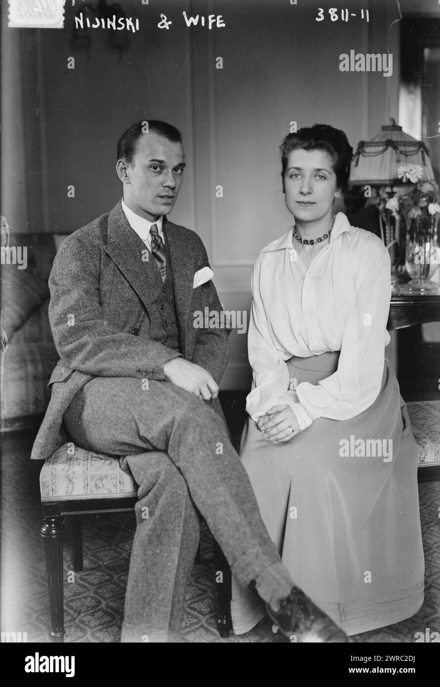 Nijinski and wife, Photograph shows Russian ballet dancer Vaslav Nijinsky (1889-1950) and his wife Romola de Pulszky (1891-1978) in 1916., between ca. 1915 and ca. 1920, Glass negatives, 1 negative: glass Stock Photo