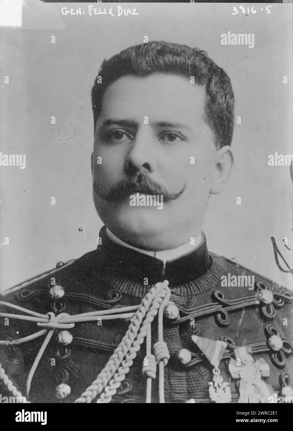 Gen. Felix Diaz, Photograph shows Félix Díaz Velasco (1868-1945), a Mexican politician and general who was leading figure in the rebellion against President Francisco I. Madero during the Mexican Revolution., between ca. 1915 and ca. 1920, Glass negatives, 1 negative: glass Stock Photo