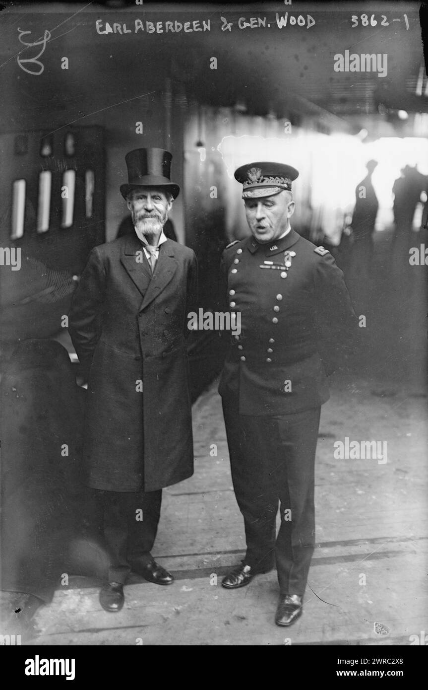 Earl Aberdeen & Gen. Wood, Photograph shows John Campbell Hamilton-Gordon, 1st Marquess of Aberdeen and Temair (1847-1934) with Major General Leonard Wood (1860-1927)., between ca. 1915 and ca. 1920, Glass negatives, 1 negative: glass Stock Photo