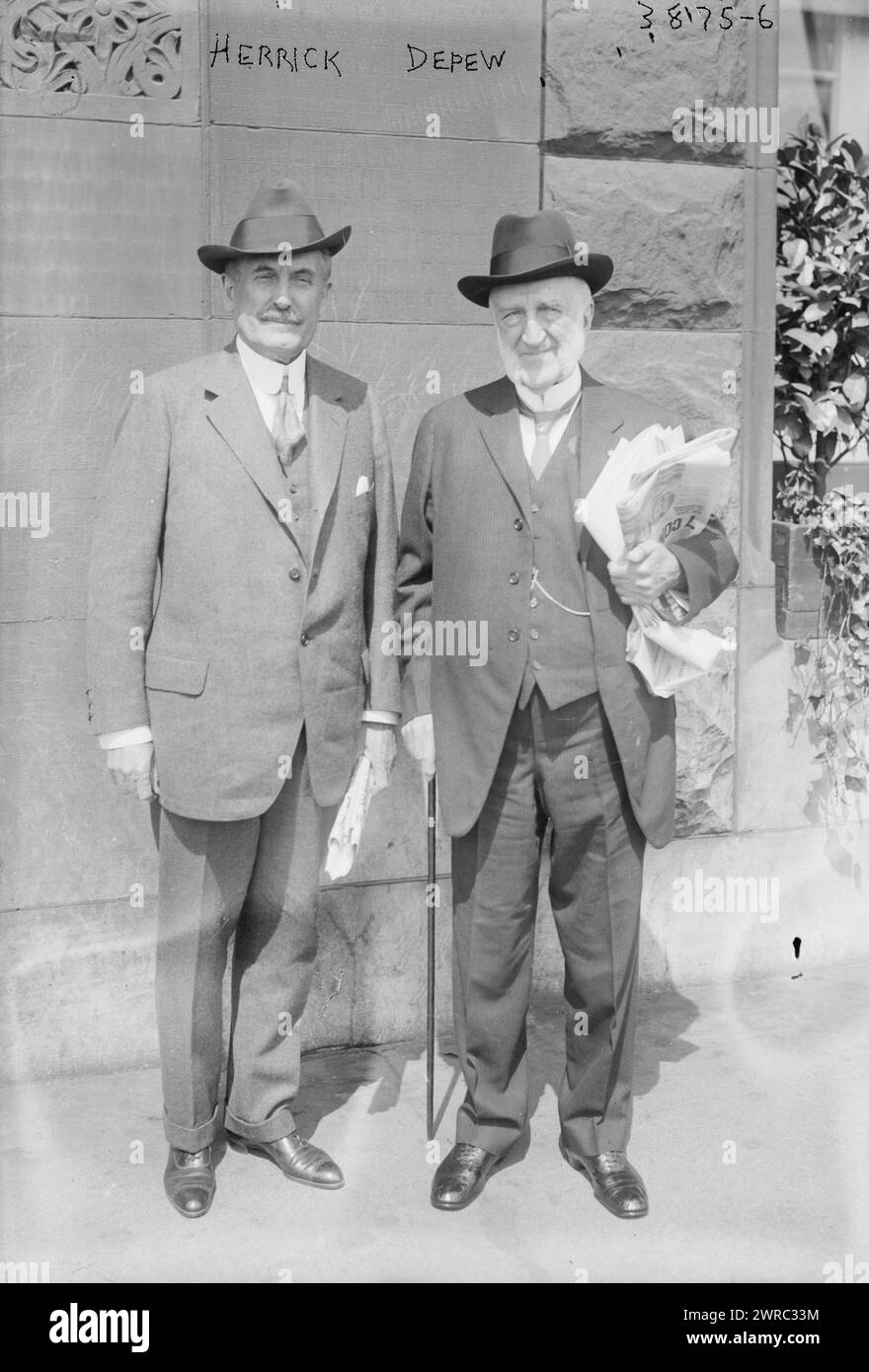 Herrick, Depew, Photograph shows Republican politician Myron Timothy Herrick (1854-1929), of Ohio with attorney Chauncey Mitchell Depew (1834-1928) who served as United States Senator from New York from 1899 to 1911., between ca. 1915 and ca. 1920, Glass negatives, 1 negative: glass Stock Photo