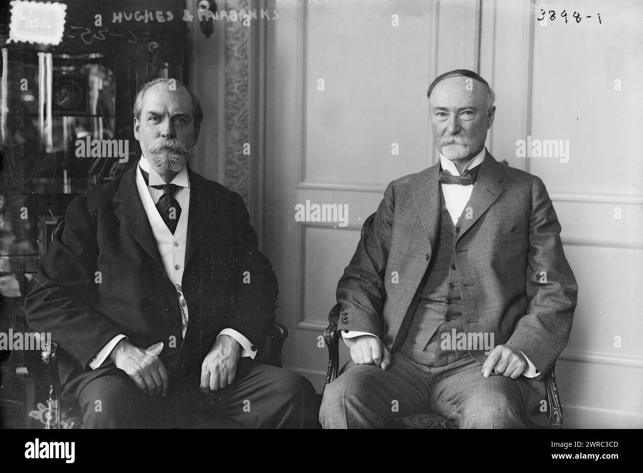 Hughes & Fairbanks, Photograph shows statesman and lawyer Charles Evans Hughes (1862-1948) with politician Charles Warren Fairbanks (1852-1918)., 1916 June 24, Glass negatives, 1 negative: glass Stock Photo