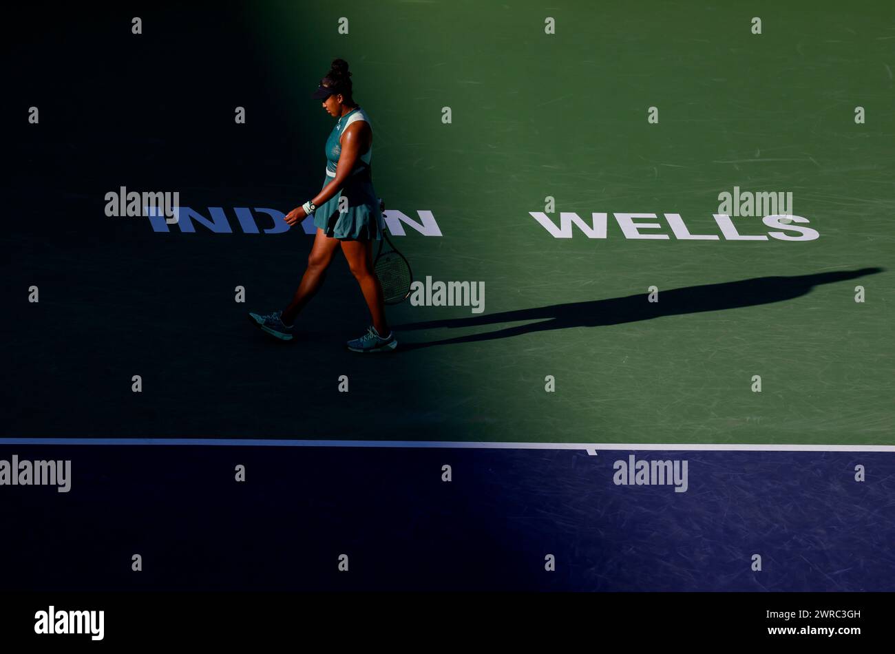 March 11, 2024 Naomi Osaka of Japan in action against Elise Mertens of