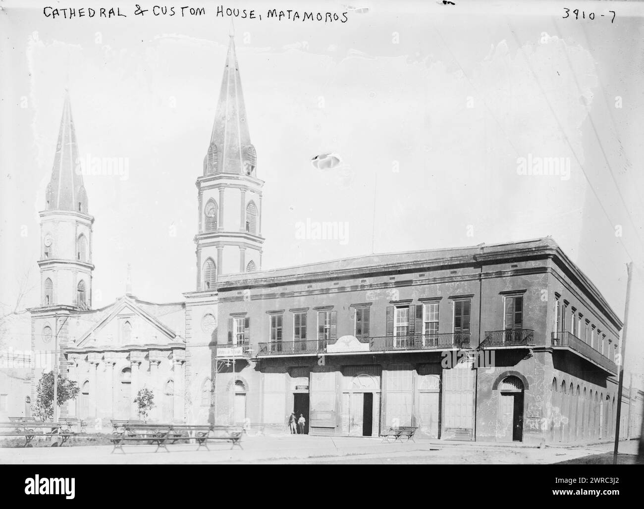 Cathedral & Custom House, Matamoros, between ca. 1915 and ca. 1920, Glass negatives, 1 negative: glass Stock Photo