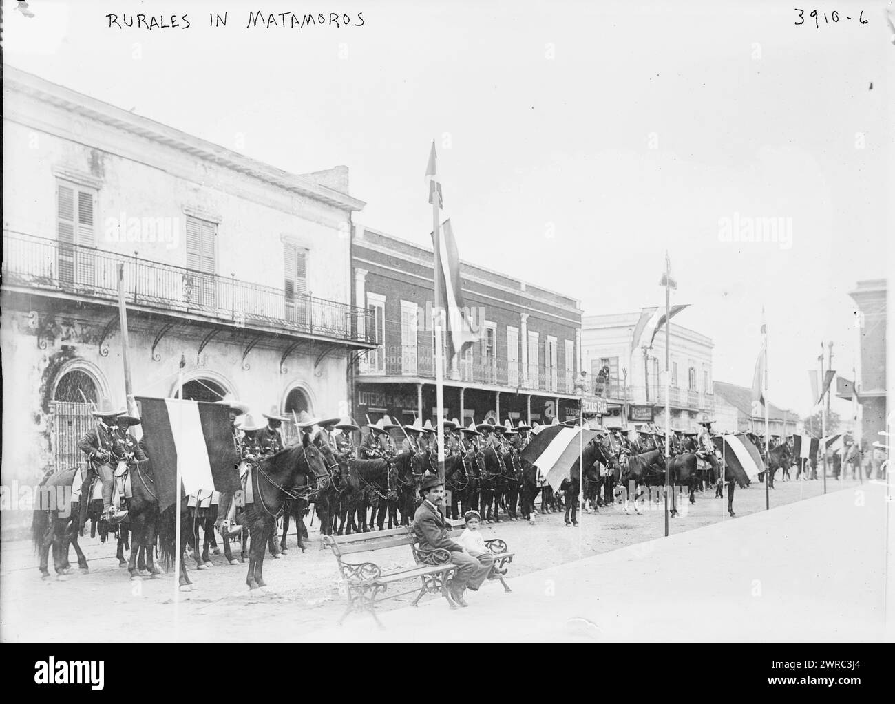 Rurales in Matamoros, Photograph shows Mexican soldiers in Matamoros, Mexico in 1913., 1913, Glass negatives, 1 negative: glass Stock Photo