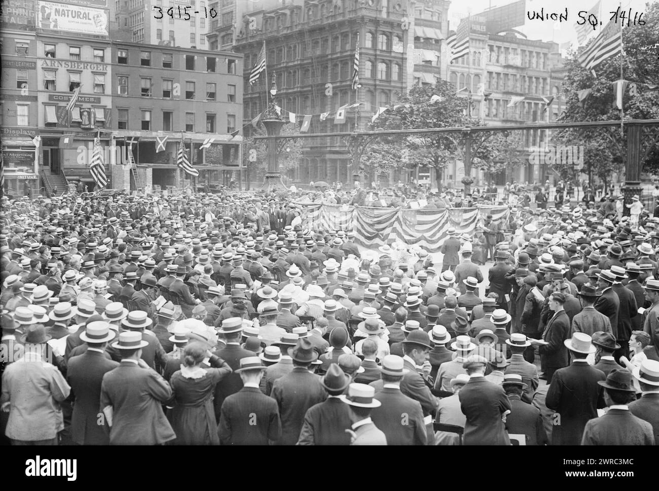 Union Sq., Photograph shows Union Square, New York City., 1916 July 4