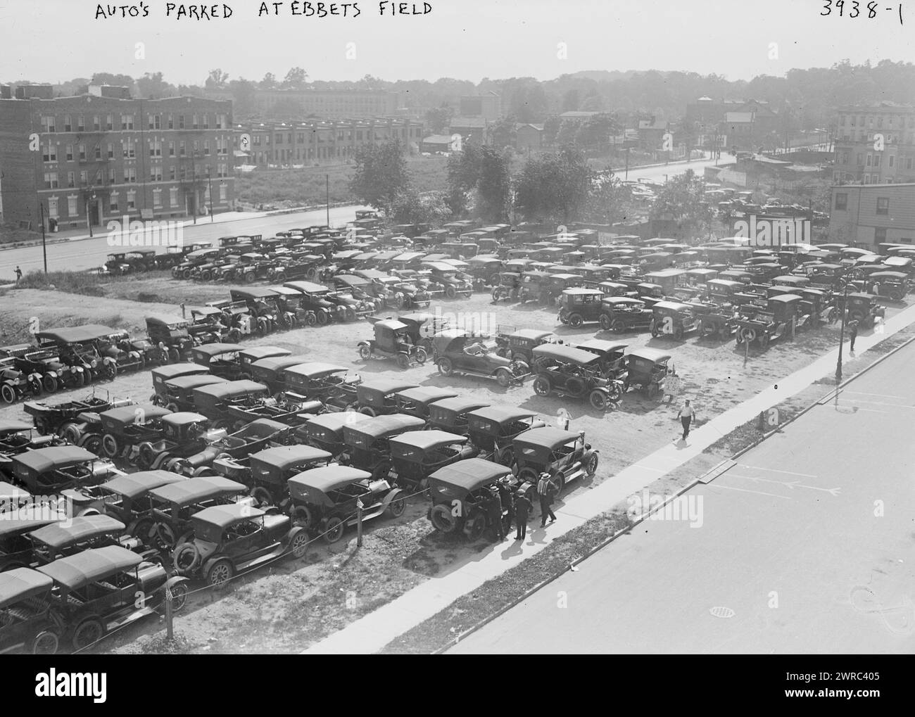 Auto's parked at Ebbets Field, 1916, Glass negatives, 1 negative: glass Stock Photo