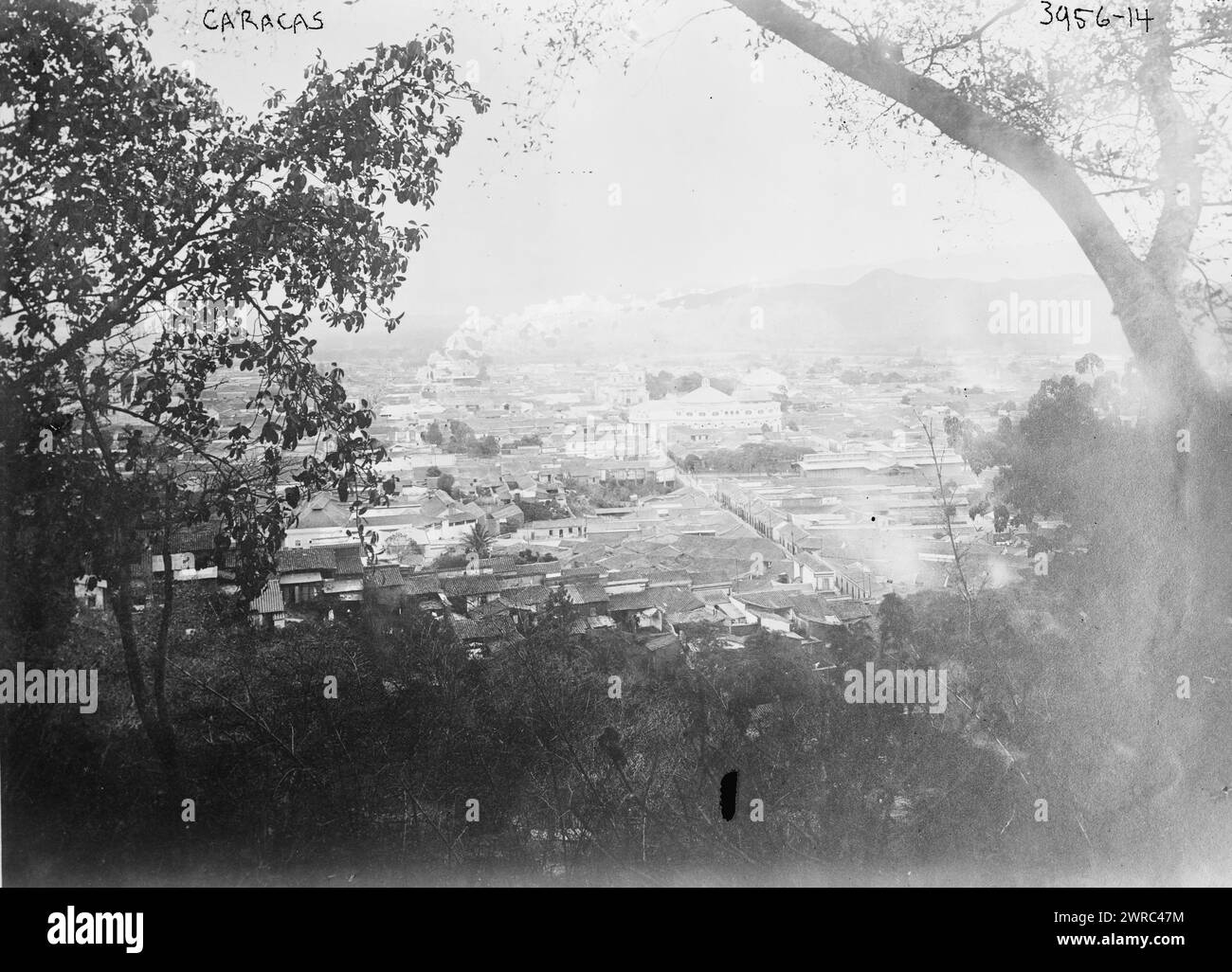 Caracas, Photograph shows an aerial view of Caracas, Venezuala with the Palacio Federal Legislativo in the center., between ca. 1915 and ca. 1920, Glass negatives, 1 negative: glass Stock Photo