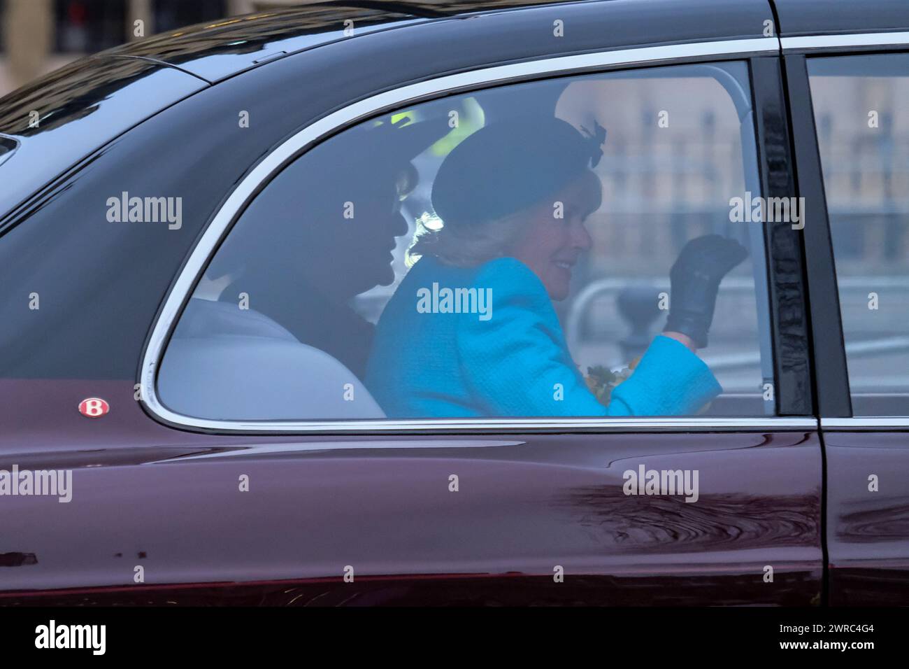 London, UK, 11th March, 2024. Her Majesty the Queen departs the Commonwealth Day service, celebrated each year since the 1970s at Westminster Abbey.  This year marks the 75th annversary of the Commonwealth's establishment. Credit: Eleventh Hour Photography/Alamy Live News Stock Photo