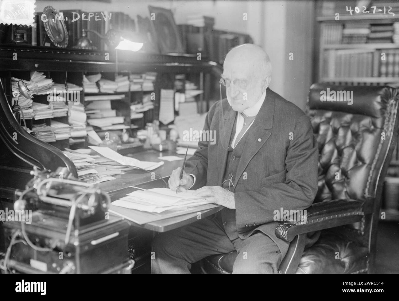 C.M. Depew, Photograph shows lawyer Chauncey Mitchell Depew (1834-1928) who served as U.S. Senator from New York., 1916 Oct. 21, Glass negatives, 1 negative: glass Stock Photo