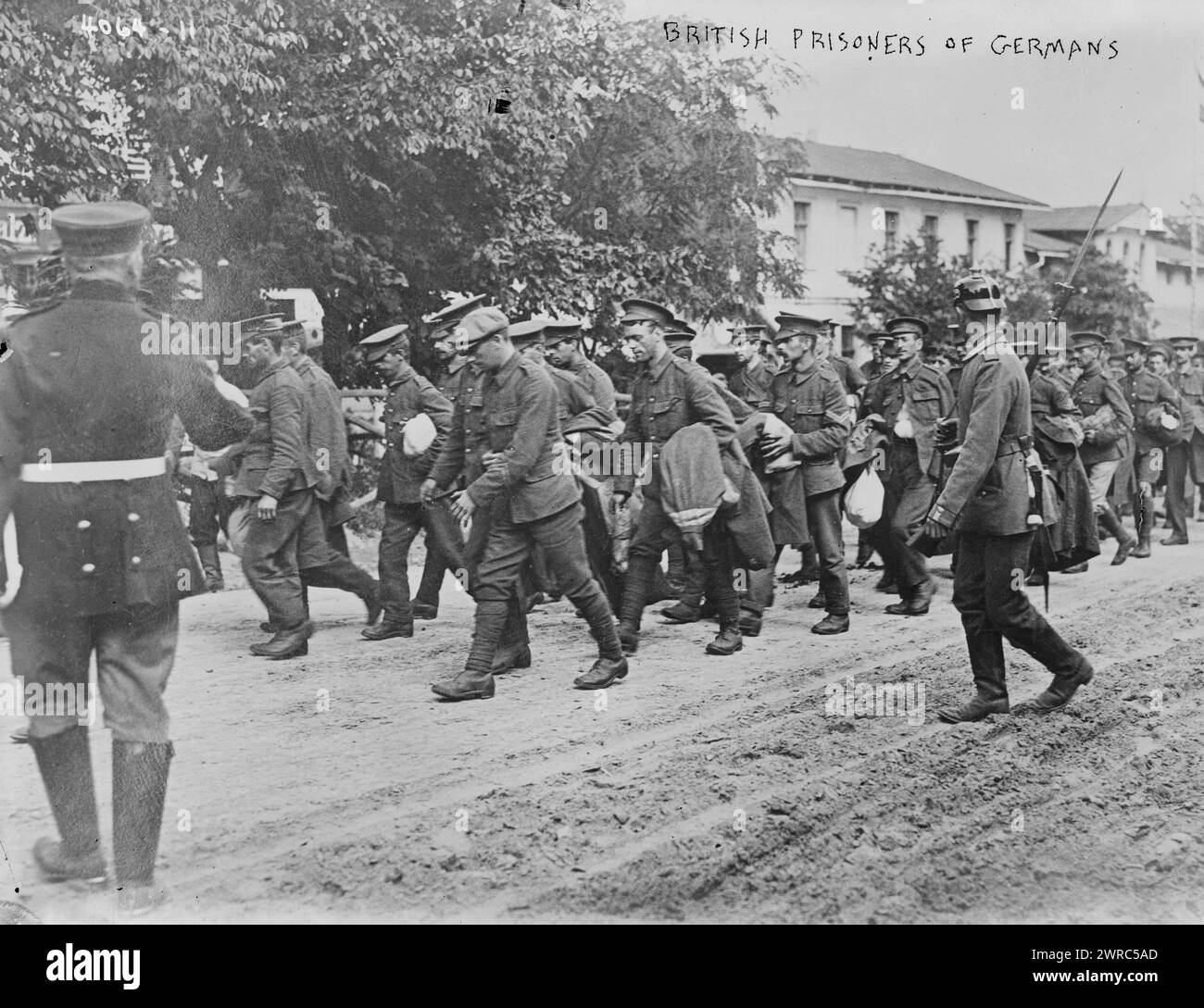 British prisoners of Germans, Photograph shows British prisoners in Germany being taken to prisoner camps after battles in the Somme during World War I., 1916, World War, 1914-1918, Glass negatives, 1 negative: glass Stock Photo