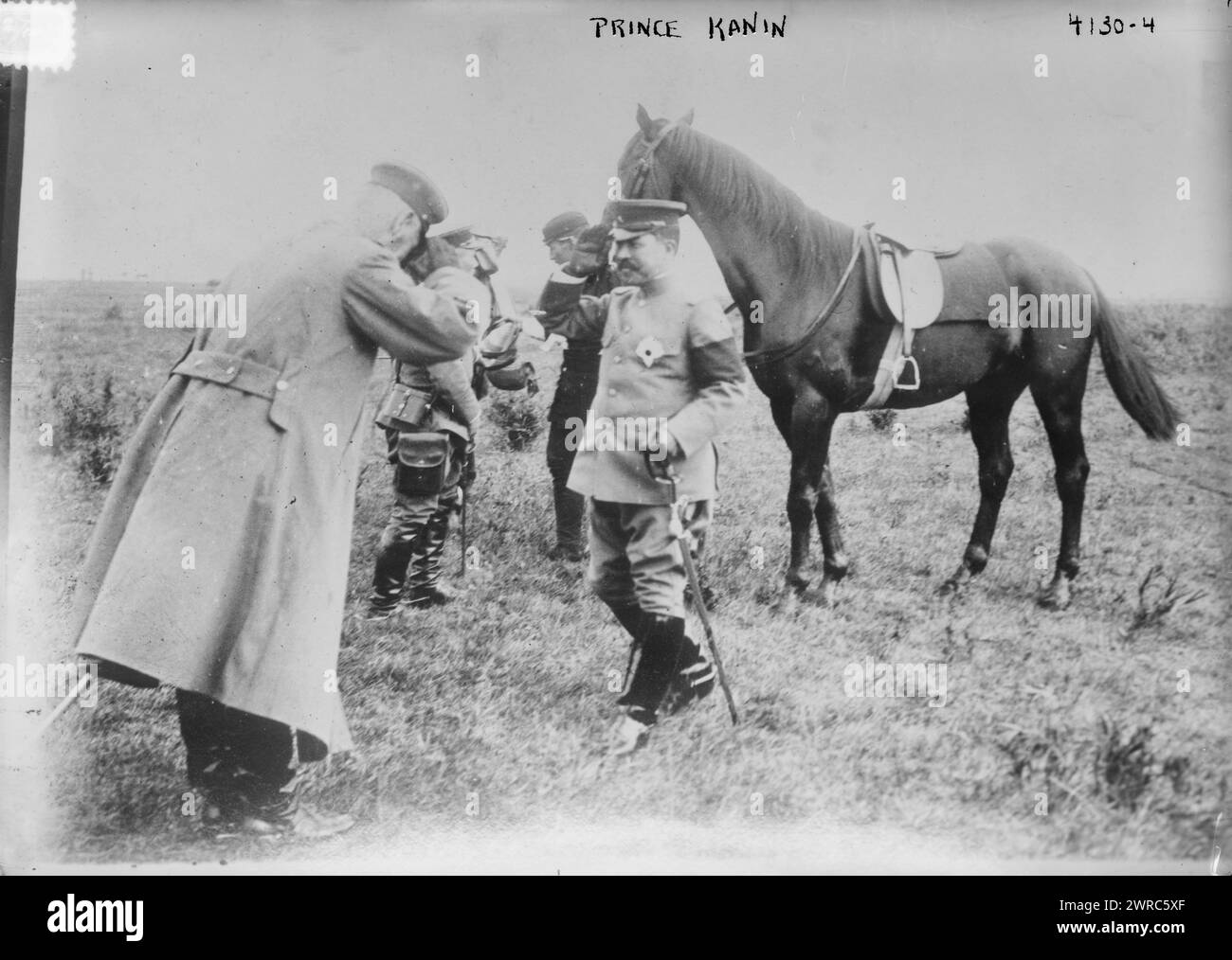 Prince Kanin, Photograph shows Prince Kan'in Kotohito (1865-1945) who served in the Imperial Japanese Army with a horse and other men., between ca. 1915 and ca. 1920, Glass negatives, 1 negative: glass Stock Photo