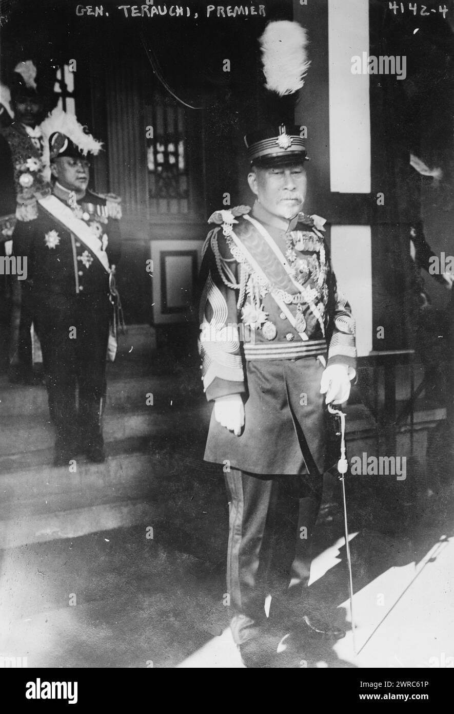Gen. Terauchi, Premier, Photograph shows politician and officer Count Terauchi Masatake (1852-1919) who was a Gensui (Marshal) in the Imperial Japanese Army and served as Prime Minister (1916-1918)., between ca. 1915 and ca. 1920, Glass negatives, 1 negative: glass Stock Photo