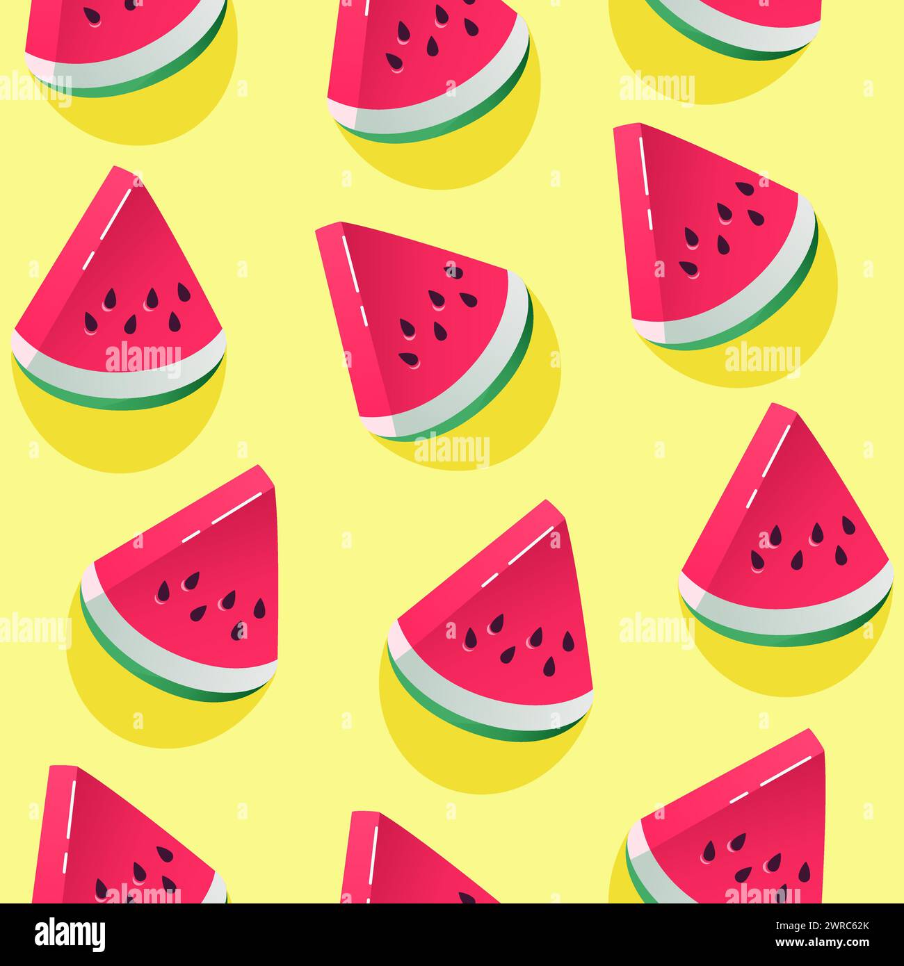 Seamless pattern with watermelon pieces in trendy 3d style. Vector background for design. Stock Vector